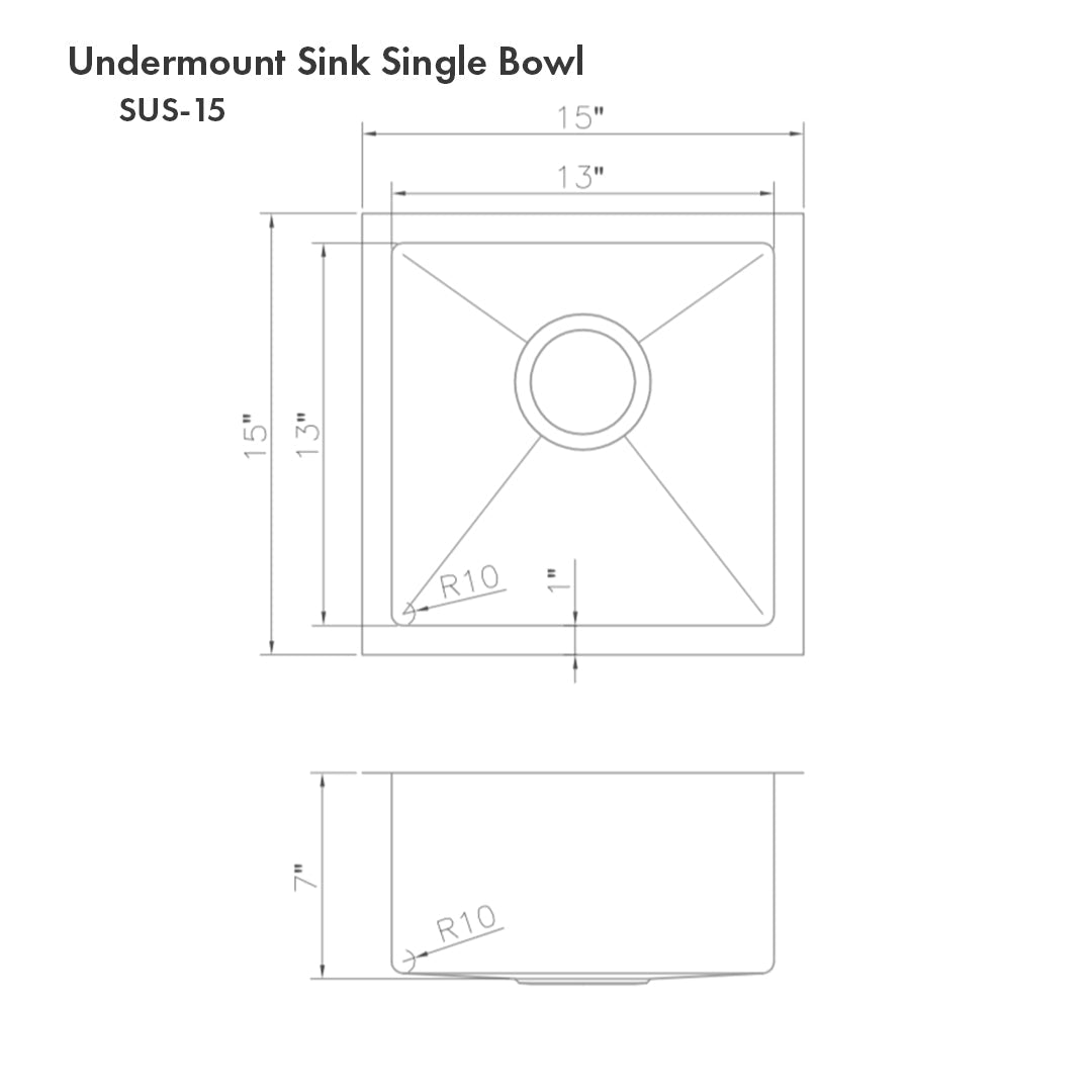 ZLINE Boreal 15-Inch Undermount Single Bowl Stainless Steel Kitchen Sink - SUS 15 - Perfect for Bar, Prep, and Small Space Kitchens