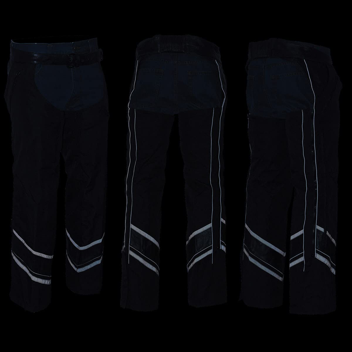 Milwaukee Leather MPM5706 Men's Black Vented Textile Motorcycle Chaps with Leather Trim - Durable Riding Gear for Harley, Cruiser & Adventure Bikes