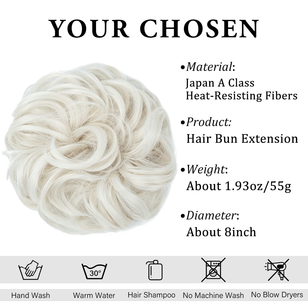 Sheetal Traders Messy Bun Hair Piece - Wavy Curly Synthetic Hair Scrunchie Extension for Women | Thick Chignon Ponytail Updo Hair Accessory | Platinum Blonde (1 Piece) - Perfect for Parties, Weddings & Everyday Styling