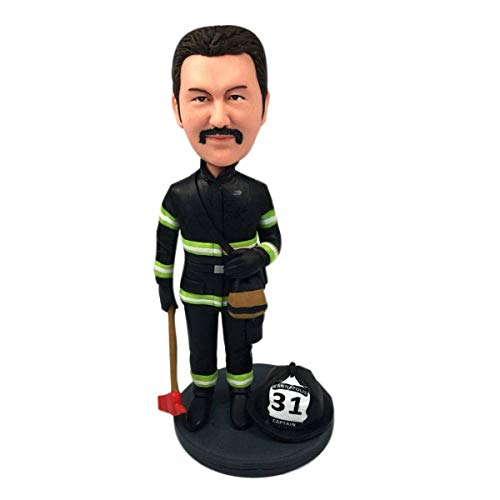 Personalized Firefighter Bobble Head - Custom Fireman Gift Clay Figurine for Birthday Cake Topper | Unique Present for Husband, Boyfriend & Fire Dept Heroes | Perfect for Firefighter Appreciation, Retirement & Special Occasions