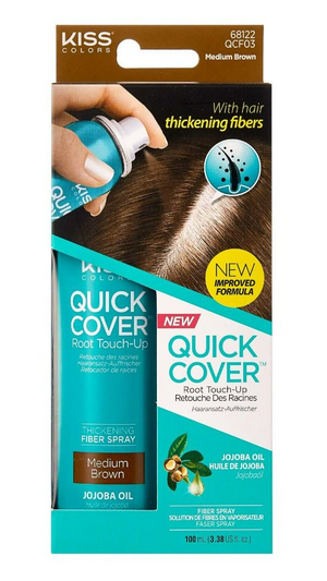 Kiss Quick Cover Root Touch Up Thickening Fiber Spray 3.38oz - Instant Gray Coverage & Hair Thickening Solution for Men & Women | Perfect for Daily Use, Travel & Special Occasions