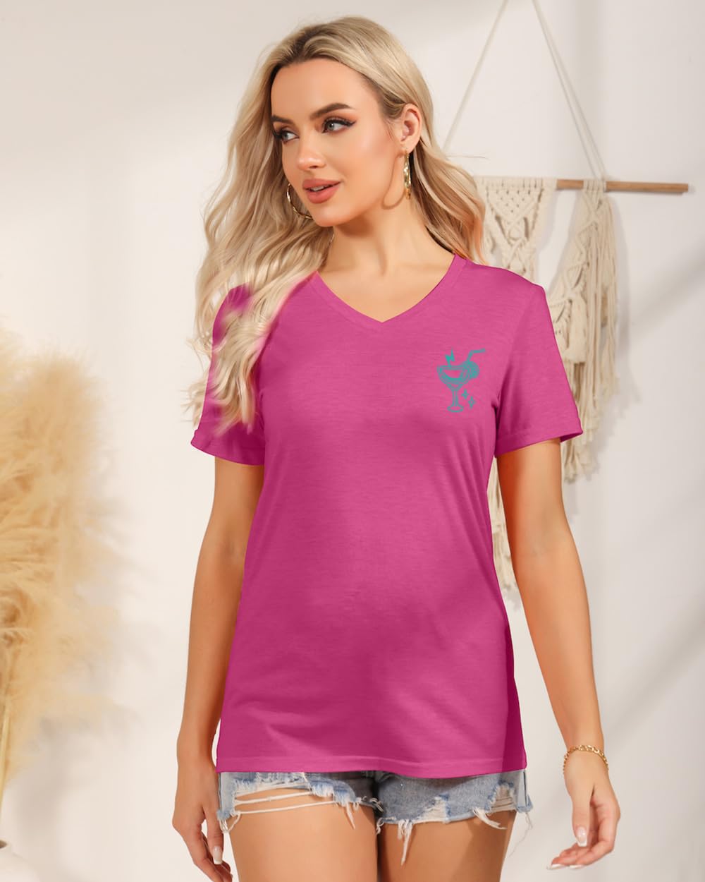 Women's V-Neck Vacation T-Shirts - Tropical Coconut Tree Print Summer Beach Tops for Tanning & Cocktail Parties | Perfect for Poolside Lounging, Beach Getaways, and Summer Festivals