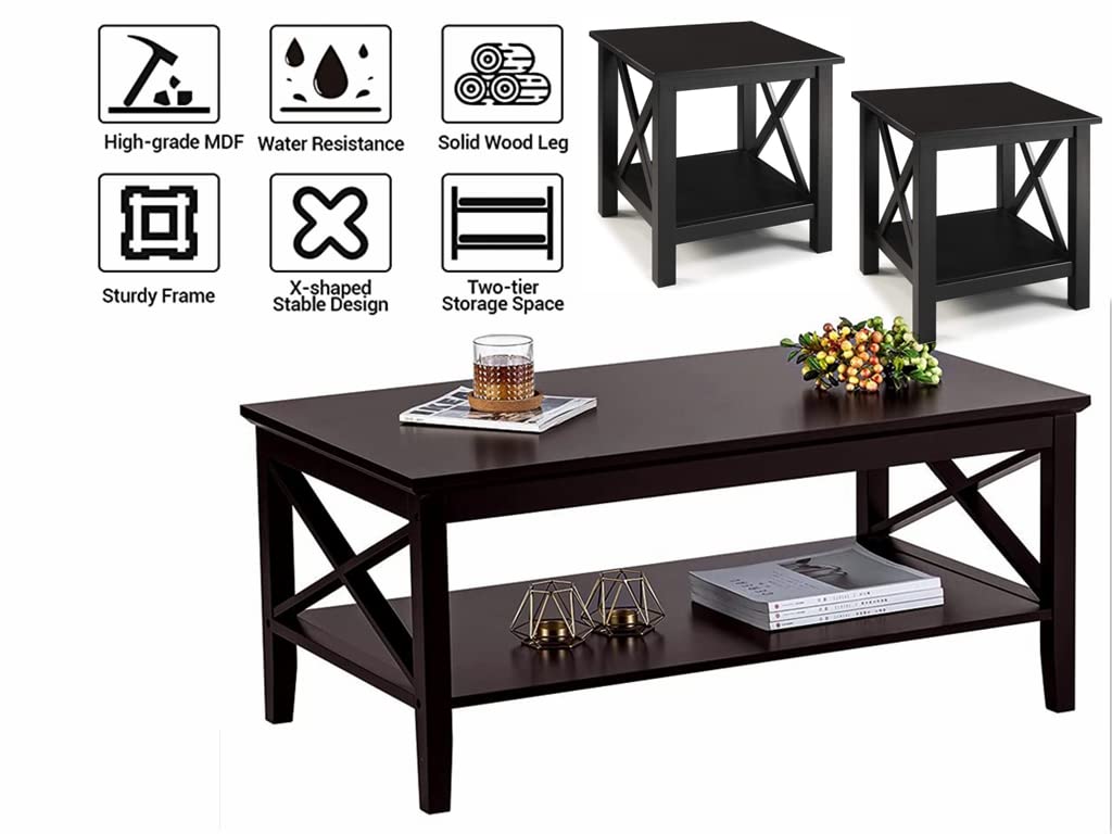 Lift Top Coffee Table and End Table Set - 2-Piece Living Room Furniture with Storage, Modern Black Lift-Top Design for Small Spaces | Perfect for Apartments, Dorms & Home Decor