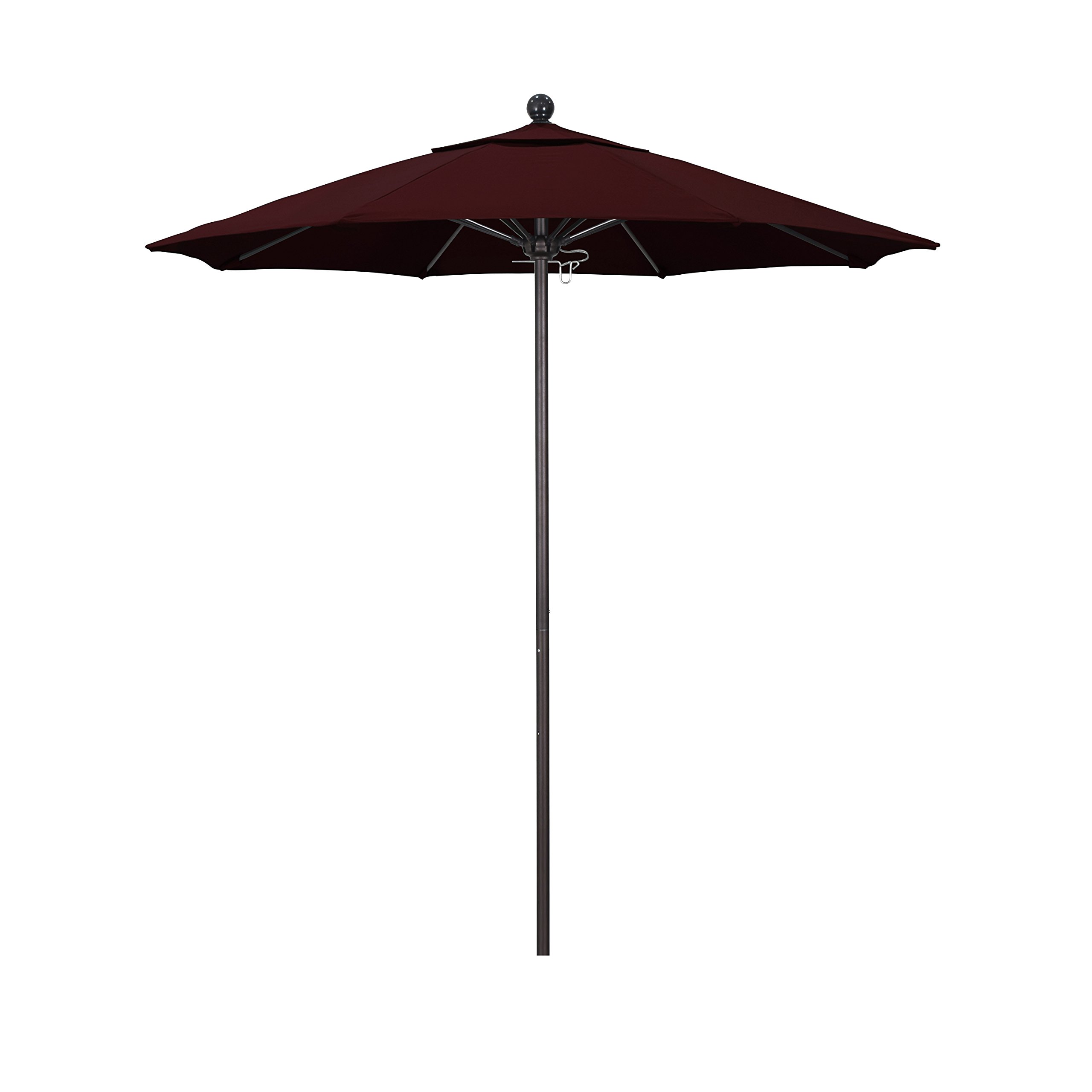 7.5' Round Patio Umbrella with Aluminum & Fiberglass Frame - Push Button Open, Bronze Pole, Pacifica Burgundy - Perfect for Outdoor Dining, Poolside Lounging & Backyard Relaxation