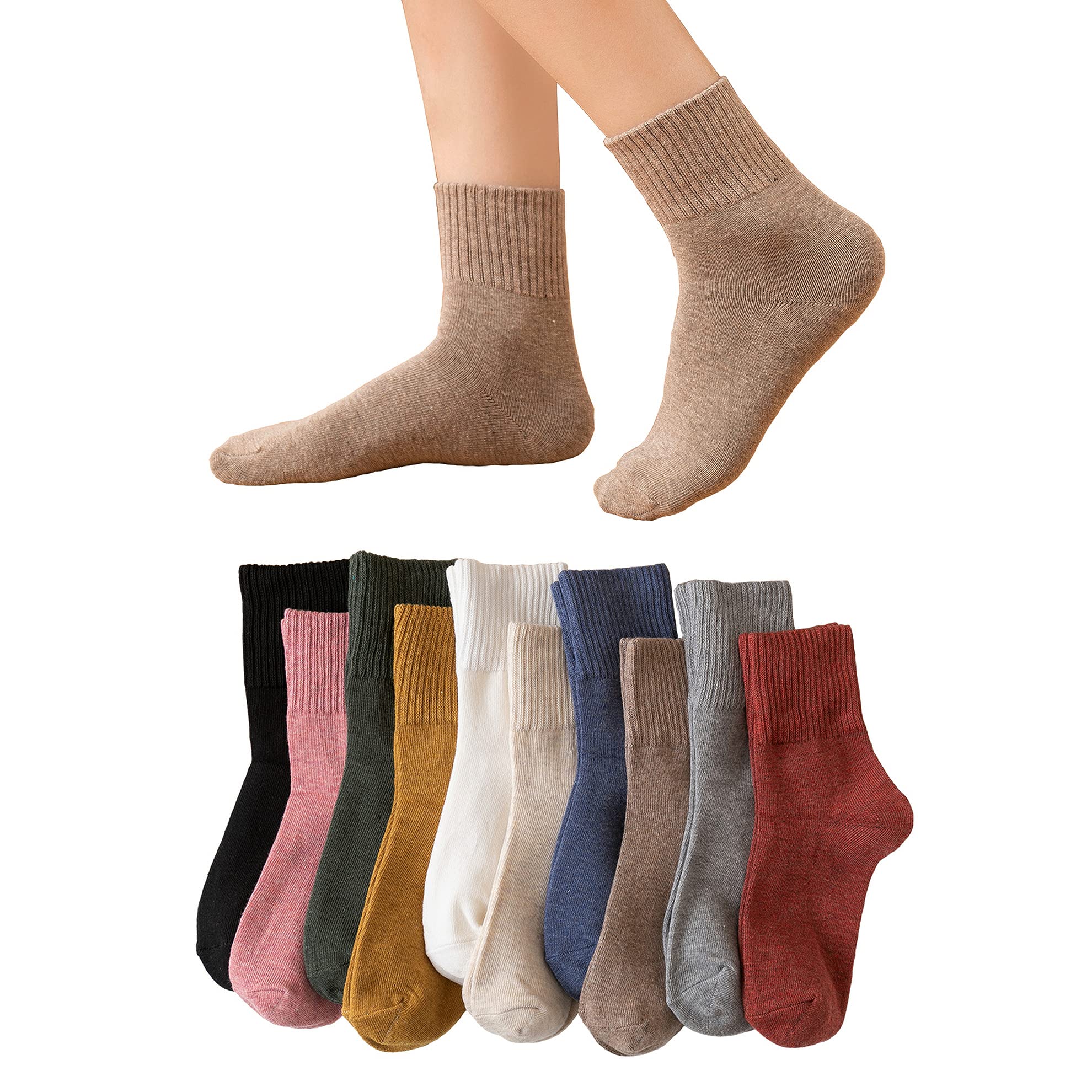 Women's Cotton Crew Socks - 10 Pack Soft Stretchy Casual Solid Color Socks for Everyday Wear, Workout & Lounge