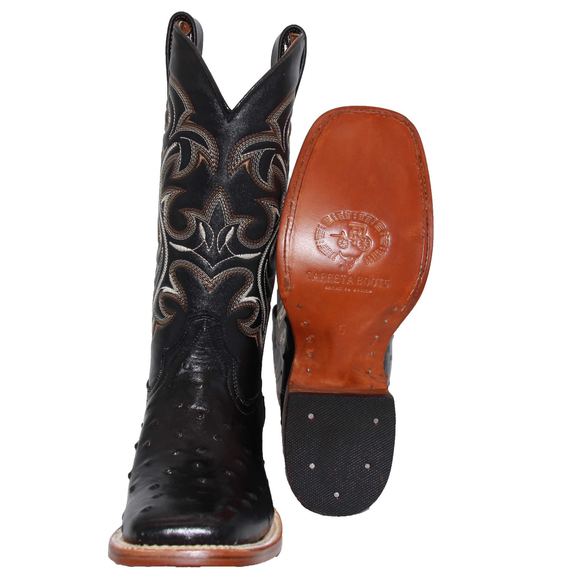 **Men's Genuine Cowhide Leather Western Cowboy Boots - Square Toe Rodeo Boots with Ostrich Print for Country & Rodeo Events**