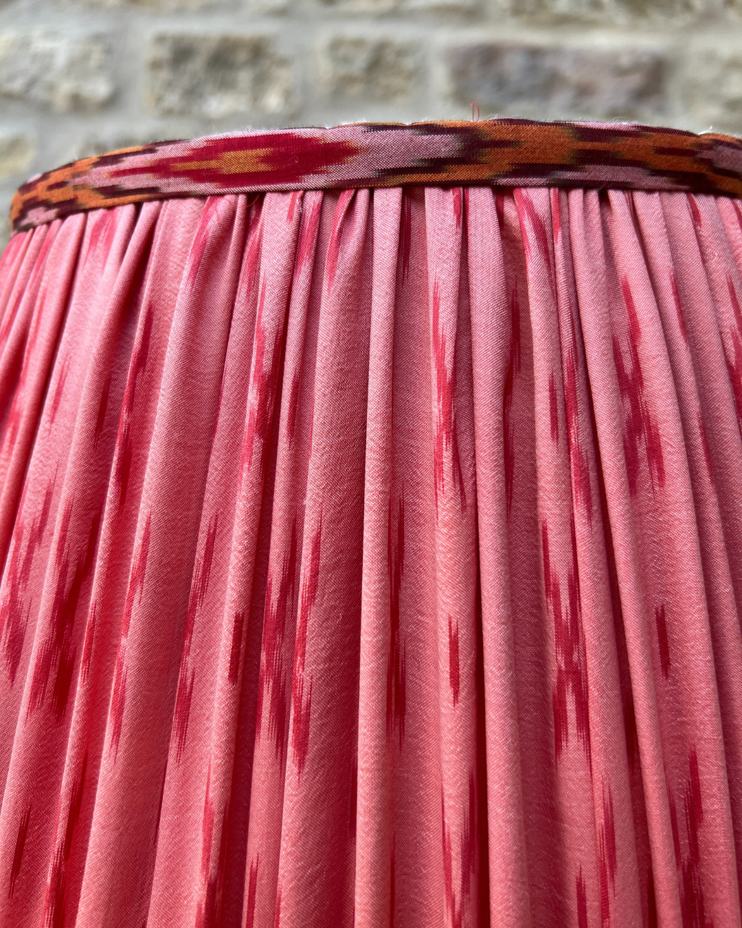 36cm Pink Silk Sari Lampshade with Geometric Trim - Elegant Bohemian Home Decor for Living Room, Bedroom & Wedding Decorations