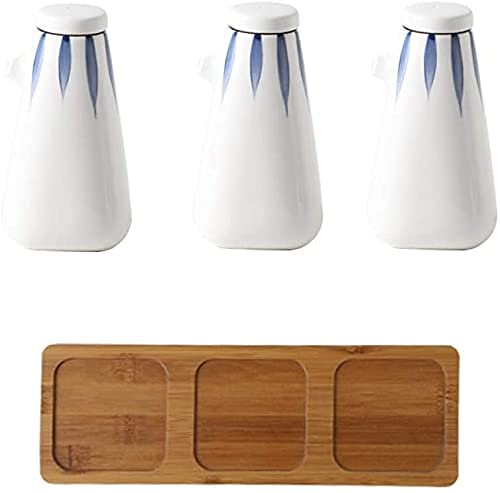 Premium Olive Oil Dispenser Bottle Set of 3 - Ceramic Oil & Vinegar Cruet with Drip-Free Spout - Elegant Kitchen Storage for Cooking, Salad Dressing & Baking - Perfect for Restaurants & Home Chefs