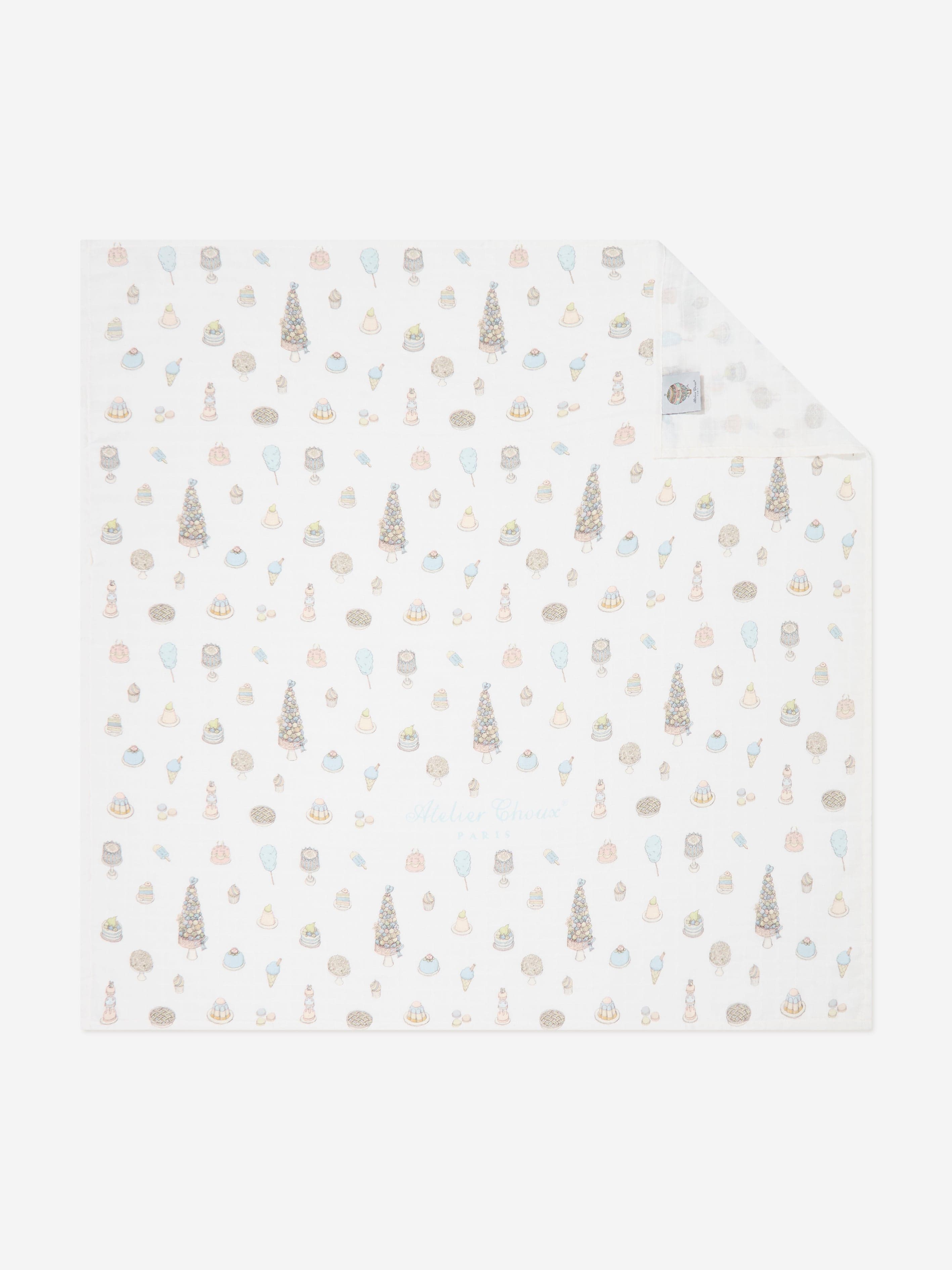 Atelier Choux Baby Boys Sweetie Pie Swaddle Blanket - Blue (100cm) - Soft Organic Cotton for Newborns & Infants - Perfect for Nursery, Swaddling & Photo Shoots