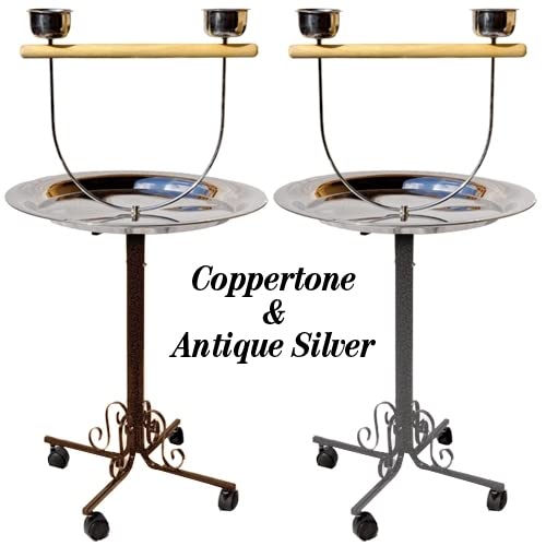 King's Cages PP B71 Metal Bird Play Stand 22X49 - Large Parrot Gym Toys for African Grey, Amazon, Conure - White Bird Cage Accessory for Training & Playtime at Home
