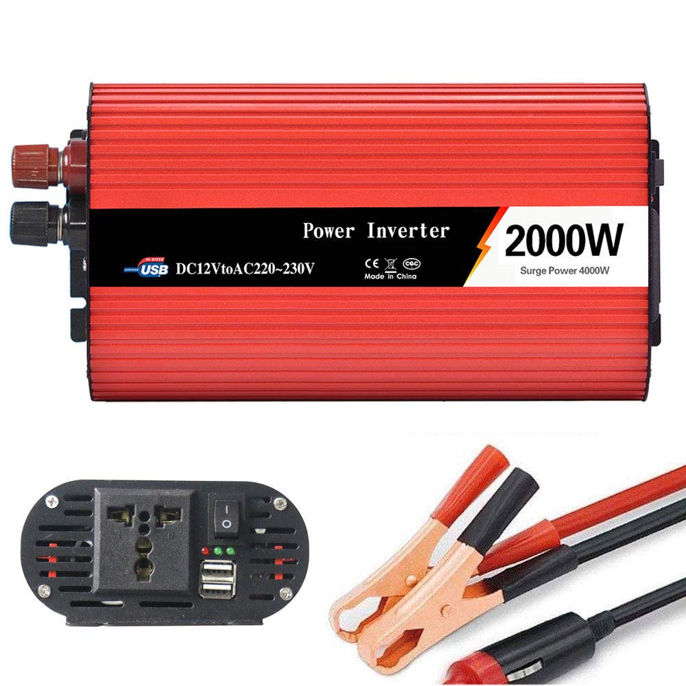2000W 12V to 220V Solar Power Inverter with Aluminum Shell & 6 Protections - Dual USB Ports for Home, RV, Camping, Travel & Industrial Use | Car & Vehicle Power Converter for Outdoor Adventures & Emergency Backup