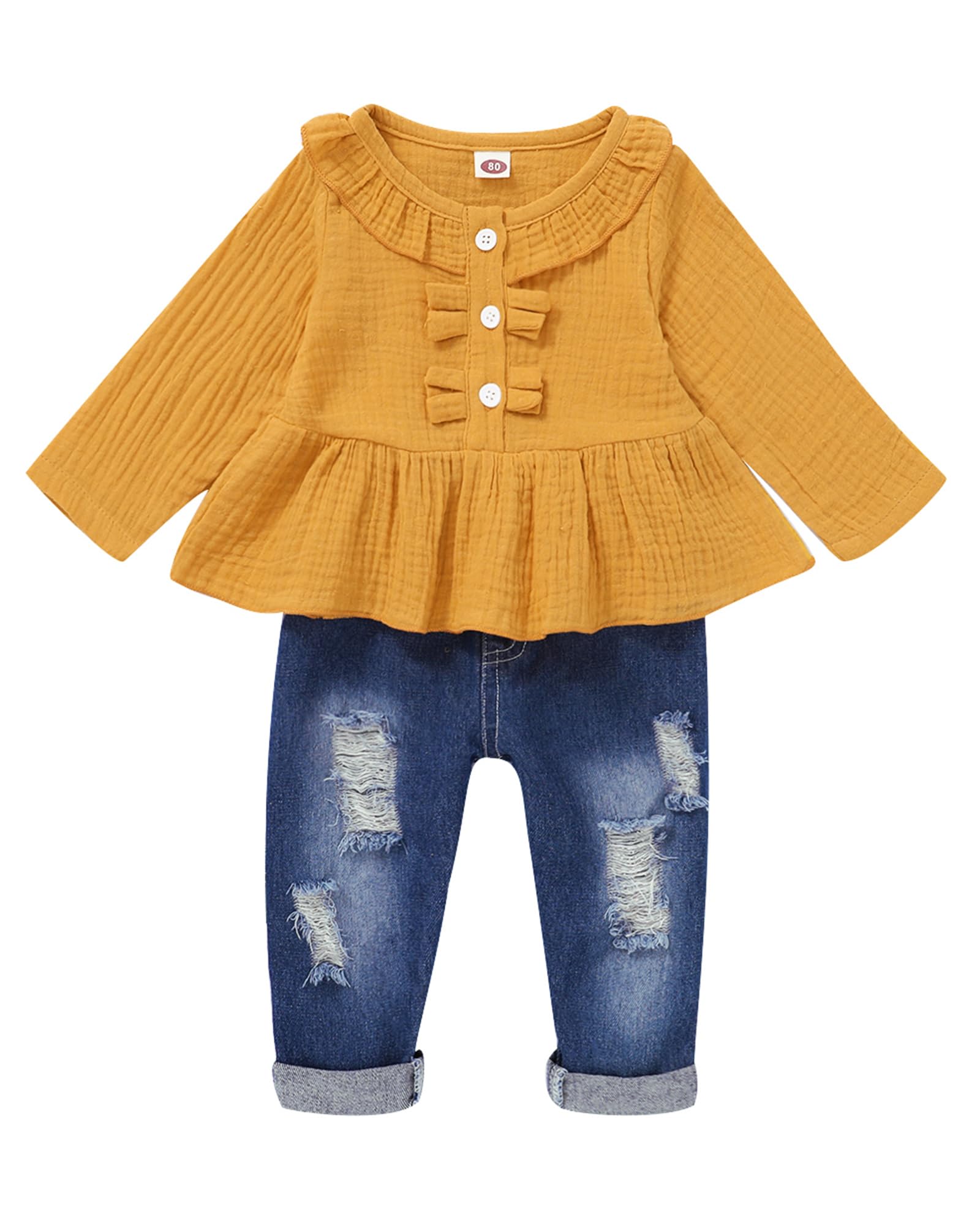 Toddler Girl Outfit Set - Cute Ruffle Shirt & Denim Jeans for Baby Girls | Fall Winter Clothes | Perfect for Playdates, Preschool & Family Photos