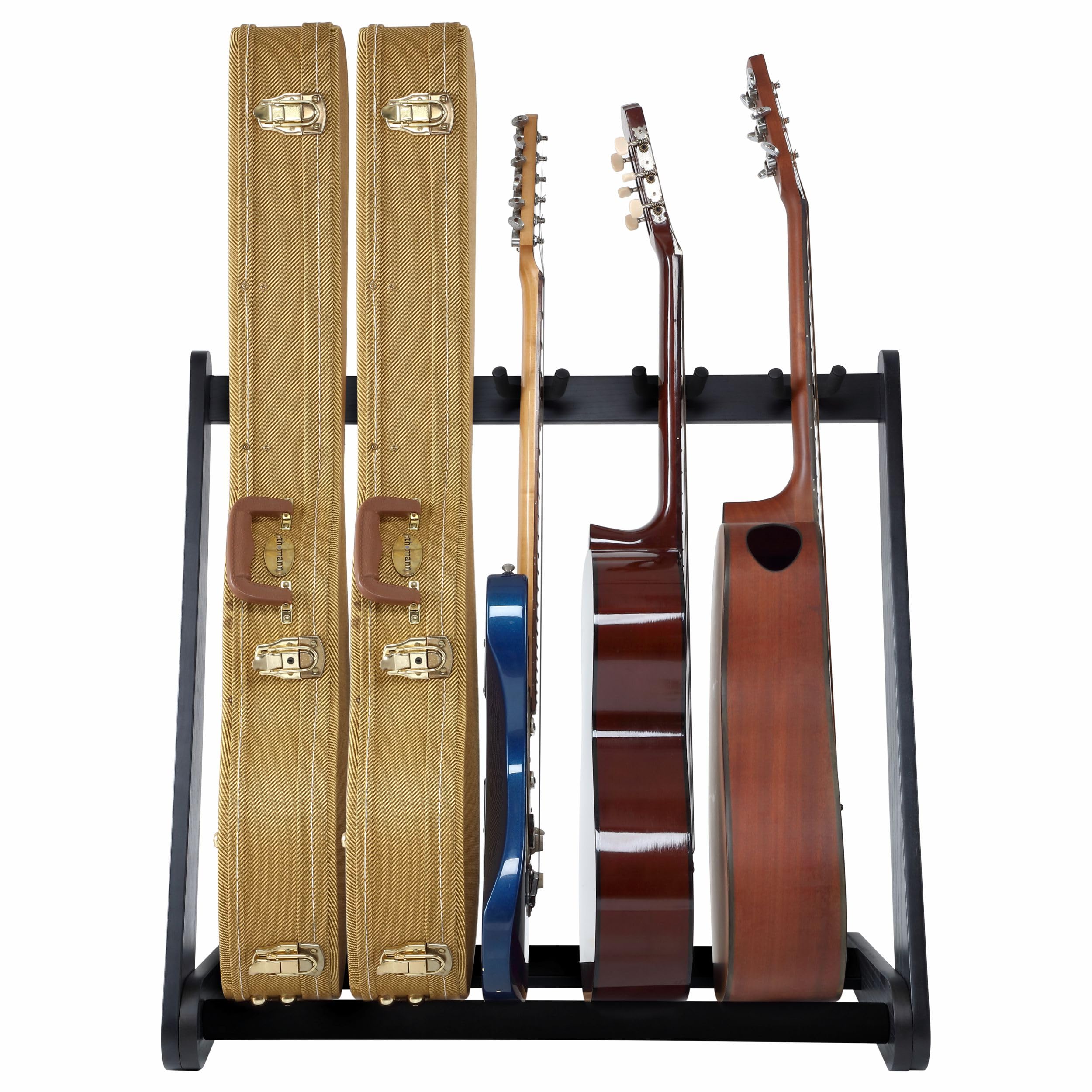 Premium Wooden Guitar Stand for Electric, Acoustic & Bass Guitars - German Ash Multi-Purpose Floor Stand Holds 5 Instruments with Cases - Perfect for Home, Studio & Stage Performances