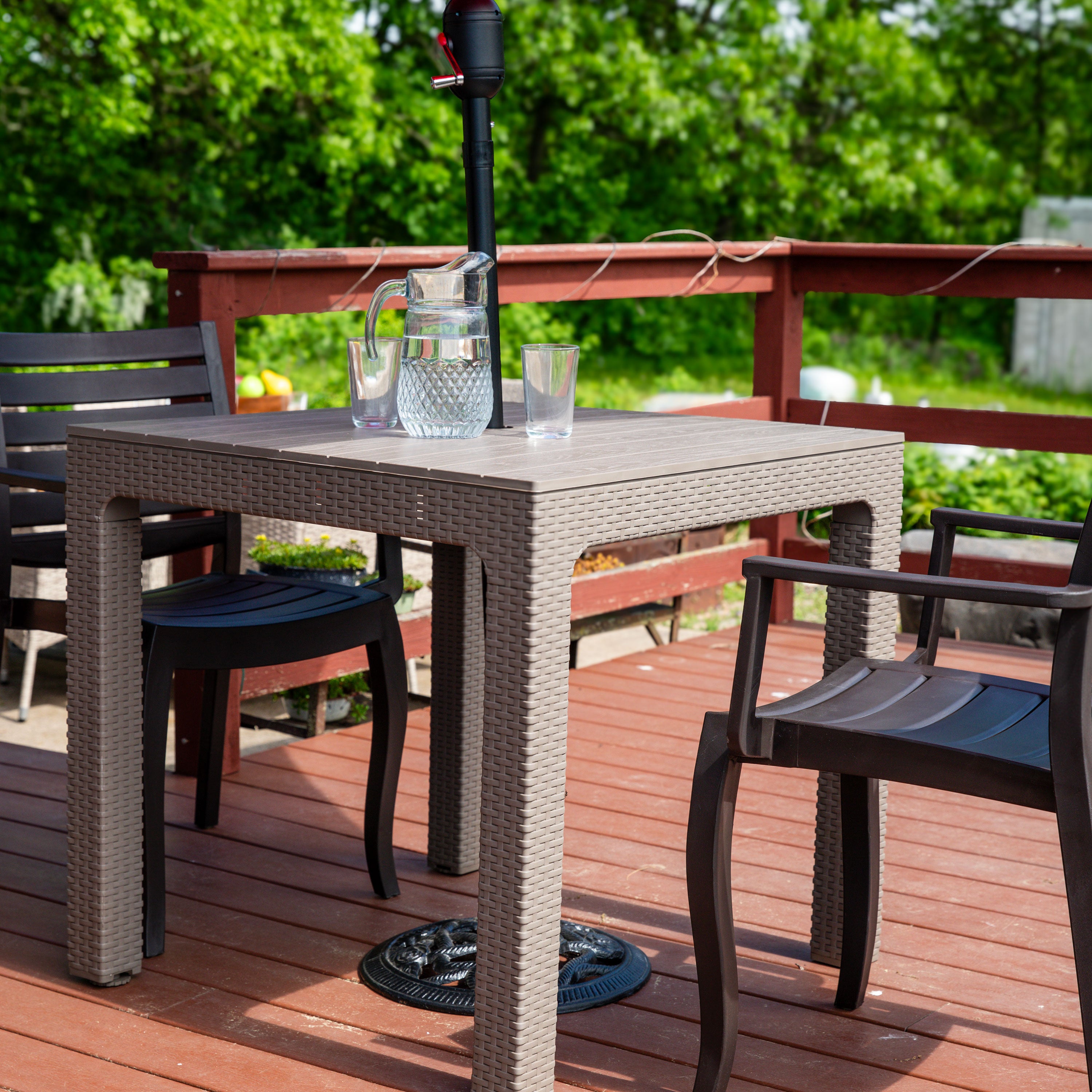 Premium Plastic Patio Dining Table with Faux Wood Top - Champagne Finish | Outdoor Dining Set for Garden, Deck & Backyard Entertaining