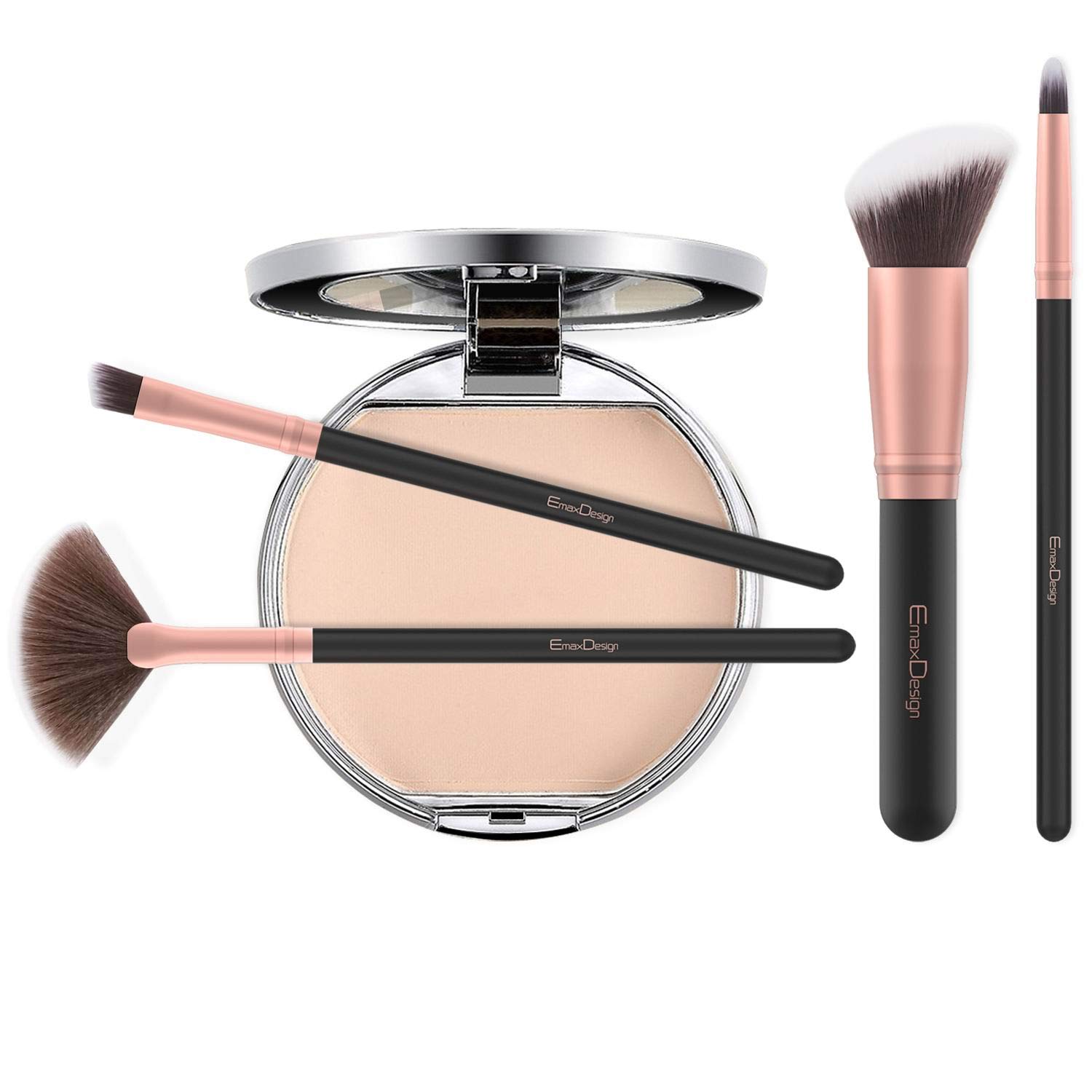 EmaxDesign 17-Piece Synthetic Bristle Makeup Brush Set - Rose Gold Handle for Professional & Everyday Makeup Application - Perfect for Foundation, Blending, Contouring & Eyeshadow