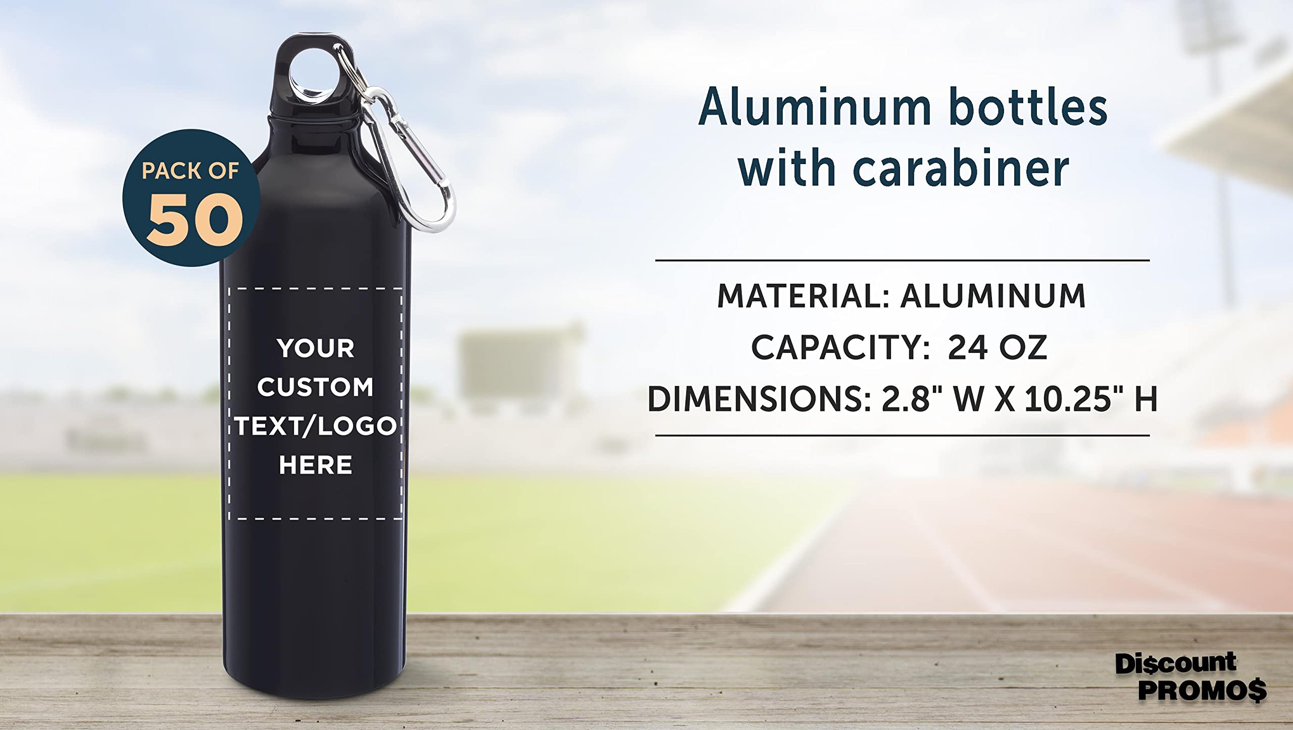 Custom 24 oz Aluminum Water Bottles with Carabiner - Bulk Pack of 50, Personalized & Durable - Ideal for Gym, Hiking, Camping, Running, Cycling & Outdoor Adventures - Matte Black Finish - Perfect for Sports Teams, Corporate Gifts & Eco-Friendly Hydration