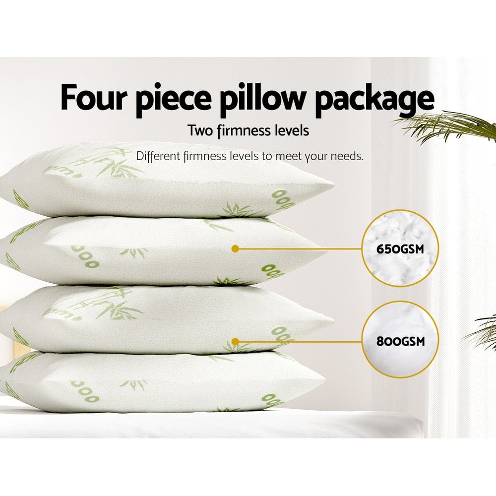 Giselle Hotel Pillow 4 Pack - Medium Firm Bamboo Pillow Cover for Side, Back & Stomach Sleepers - Luxury Bed Pillows for Home, Hotel & Airbnb Use