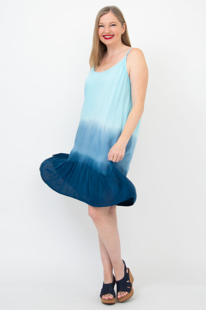 Ettie Dress - Turquoise Dip Dye Maxi Dress for Women | Boho Chic Summer Beach Dress for Vacation, Party & Date Night
