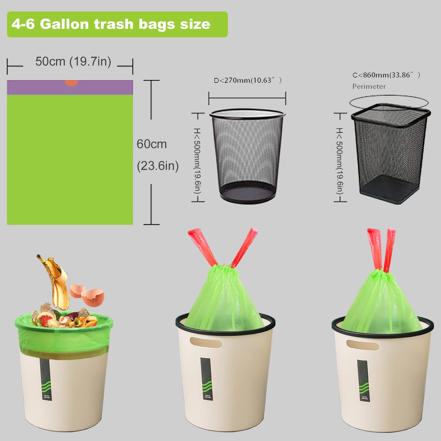 Extra Thick 4-6 Gallon Small Trash Bags with Drawstring | Unscented Heavy Duty Garbage Bags for Kitchen, Bathroom & Office | 80 Count Wastebasket Liners | Perfect for Small Bins, Diaper Pails & Desk Side Disposal