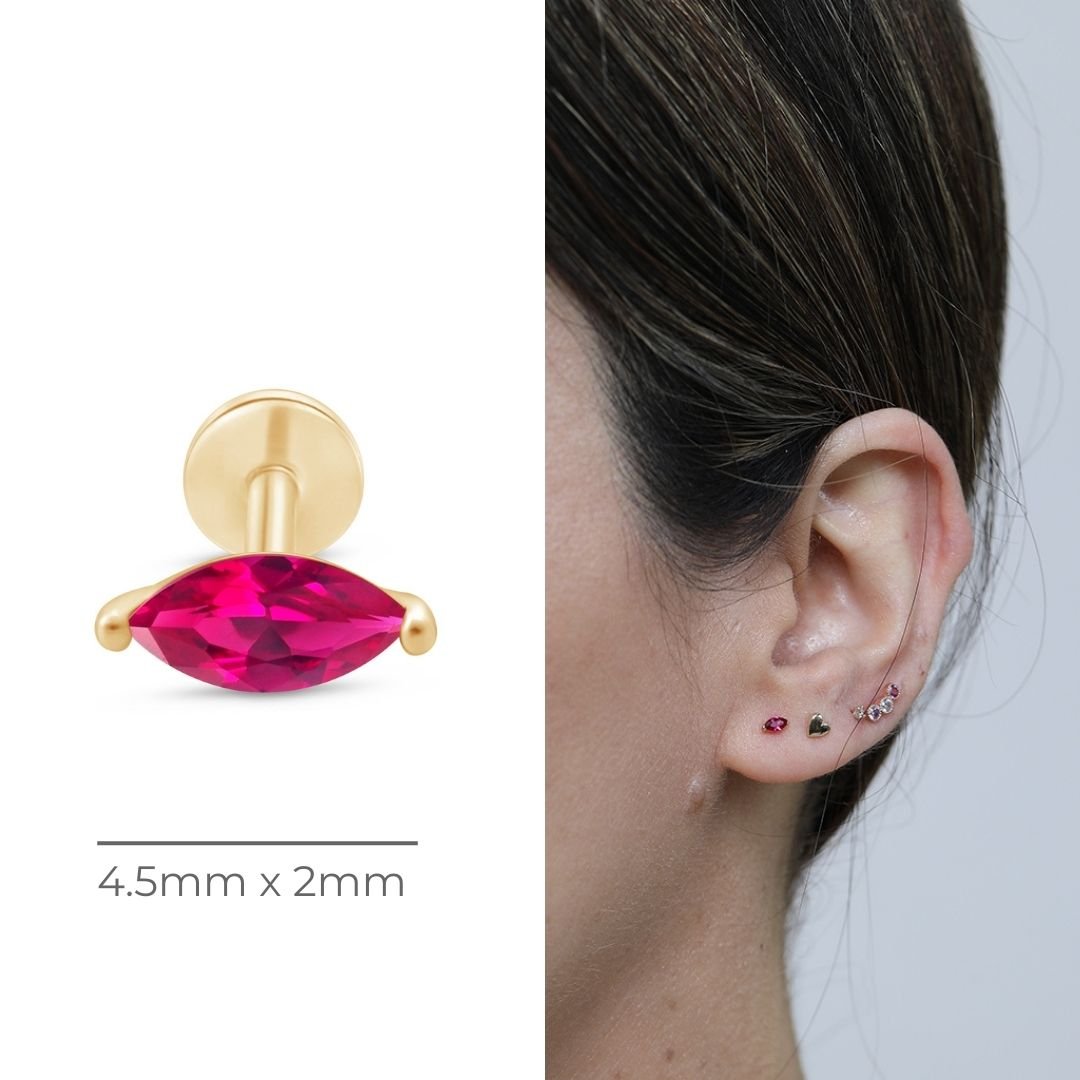 14K Yellow Gold Marquise Pink Ruby Flat Back Stud Earrings for Women - Elegant Dainty Jewelry for Parties, Weddings & Everyday Wear