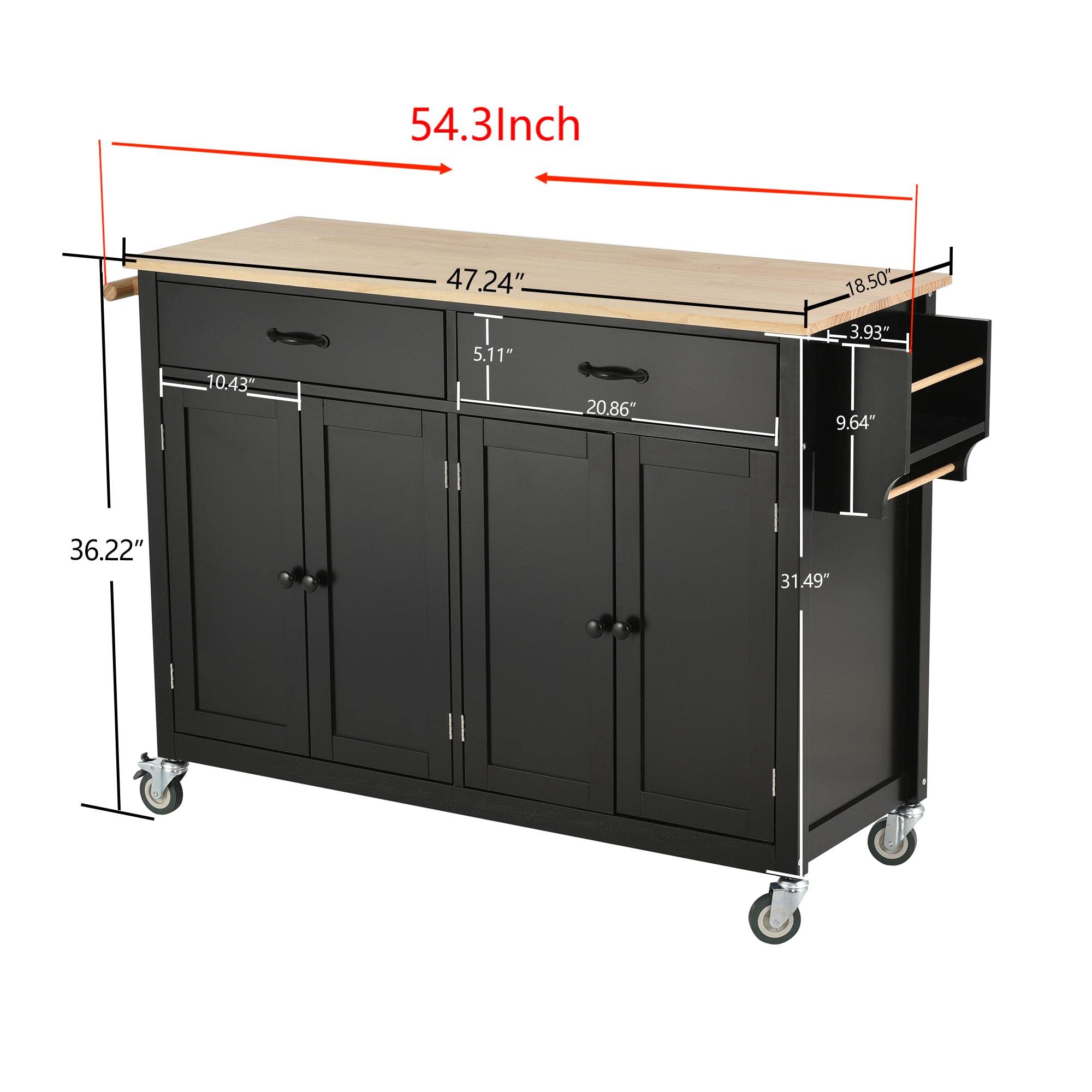 **Black Kitchen Island Cart with Locking Wheels, Drop Leaf Breakfast Bar Table - Portable Wood Coffee & Microwave Cart with Spice Rack, Towel Rack & Drawer - Perfect for Small Kitchens, Apartments & Dining Areas**