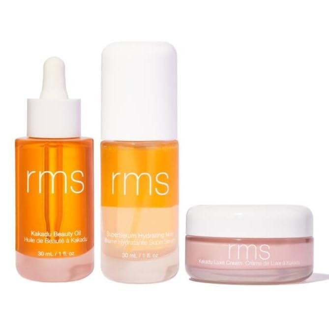 RMS Beauty Skincare Set - Kakadu Beauty Oil, Kakadu Luxe Cream & SuperSerum Hydrating Mist - Hydrating Facial Care for Dry Skin | Daily Moisturizing Routine, Night Skincare Regimen, Travel-Friendly Beauty Essentials