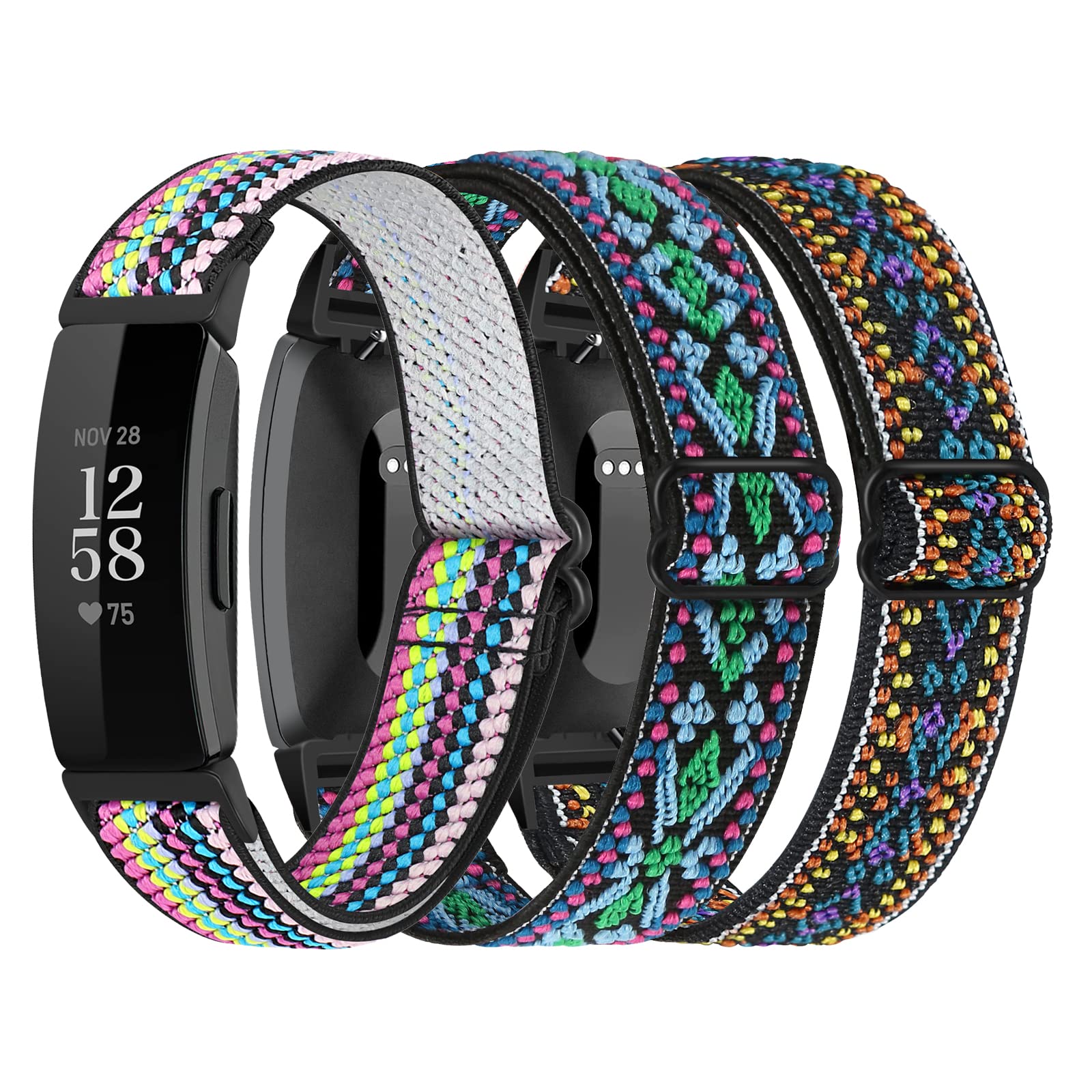 3-Pack Elastic Nylon Replacement Bands for Fitbit Inspire 2/HR/Ace 2 - Soft Adjustable Solo Loop Watch Straps for Women & Men - Perfect for Workouts, Running & Daily Activity Tracking