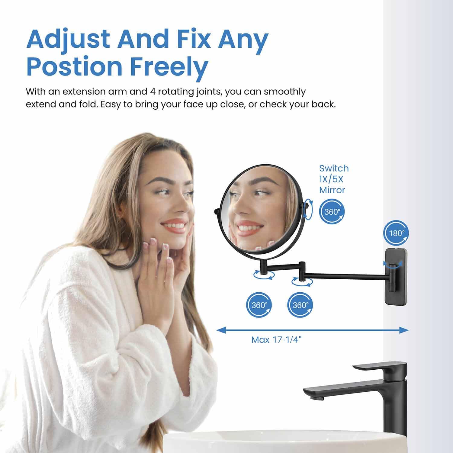 KIBI 10X Magnifying Mirror for Makeup & Shaving - Dual Sided Wall Mount Vanity Mirror with 360° Rotation | Solid Brass Construction, Matte Black Finish (KMM100) | Perfect for Bathroom, Bedroom & Dressing Room