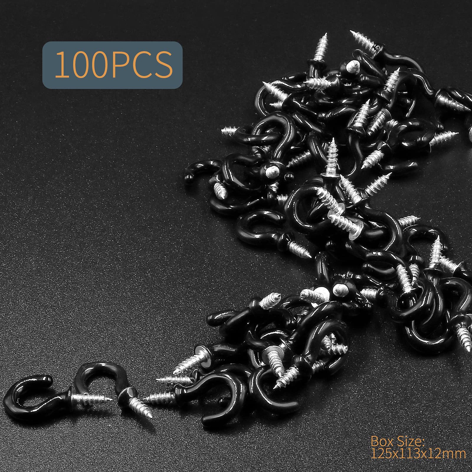 100Pcs Black Cup Hooks - 1/2 Inch Heavy Duty Metal Screw Hooks with Vinyl Coating for Hanging Plants, Lights & Decor - Indoor/Outdoor Use