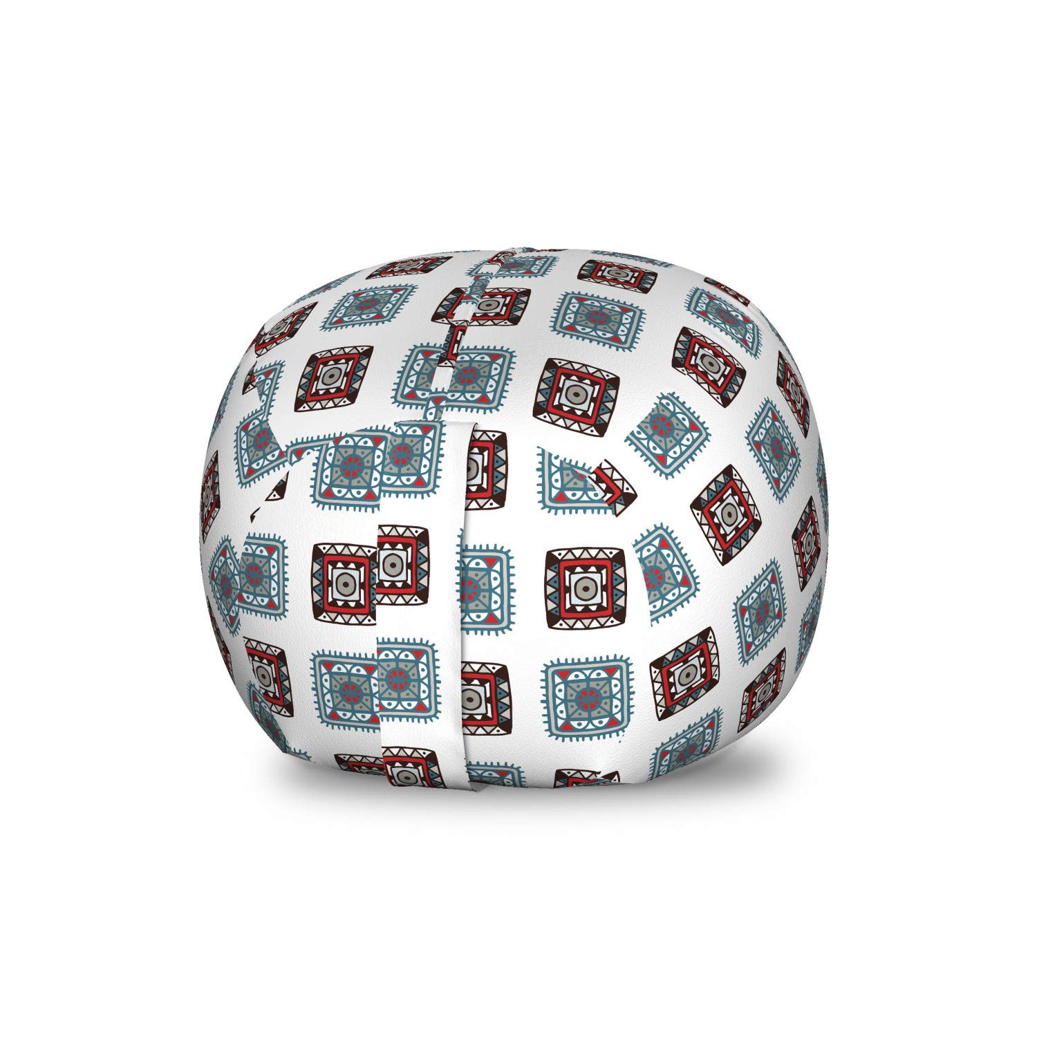 Ambesonne Batik Storage Toy Bag Chair - Geometric Square Pattern with Folk Batik Design, Washable Stuffed Animal Organizer for Kids Room, Small Multicolor Ottoman for Nursery, Playroom & Bedroom Organization