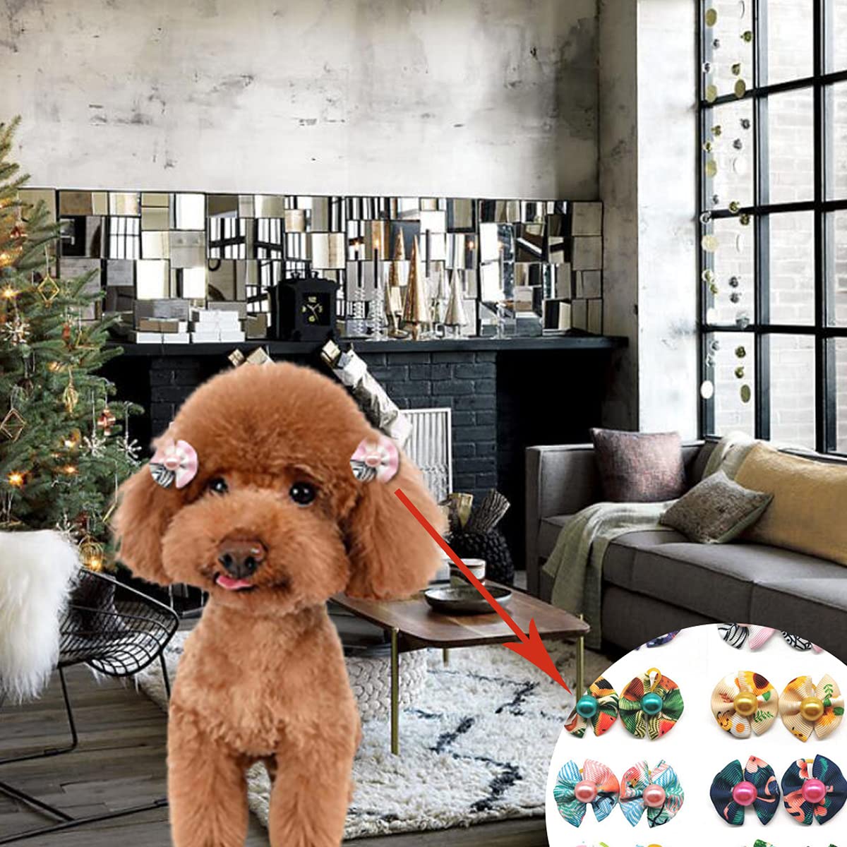 50 Pcs Pet Hair Bows with Rubber Bands - Dog Accessories for Holidays & Parties (Mixed Colors)