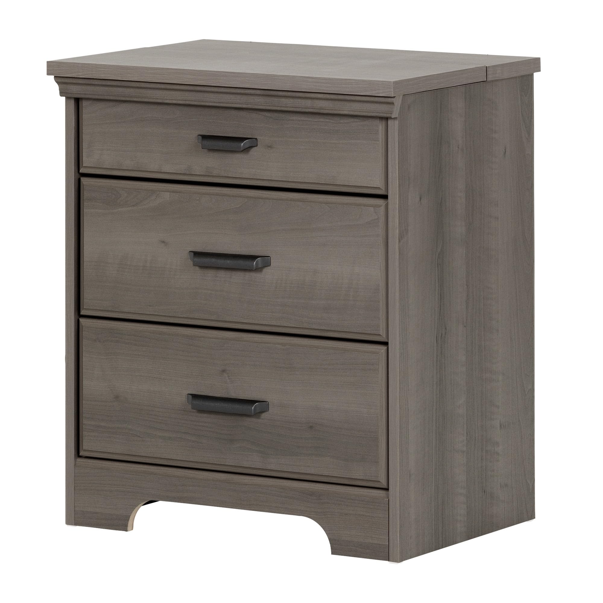South Shore Versa Nightstand with 2 Drawers & USB Charging Station - Gray Maple Finish, 16.38