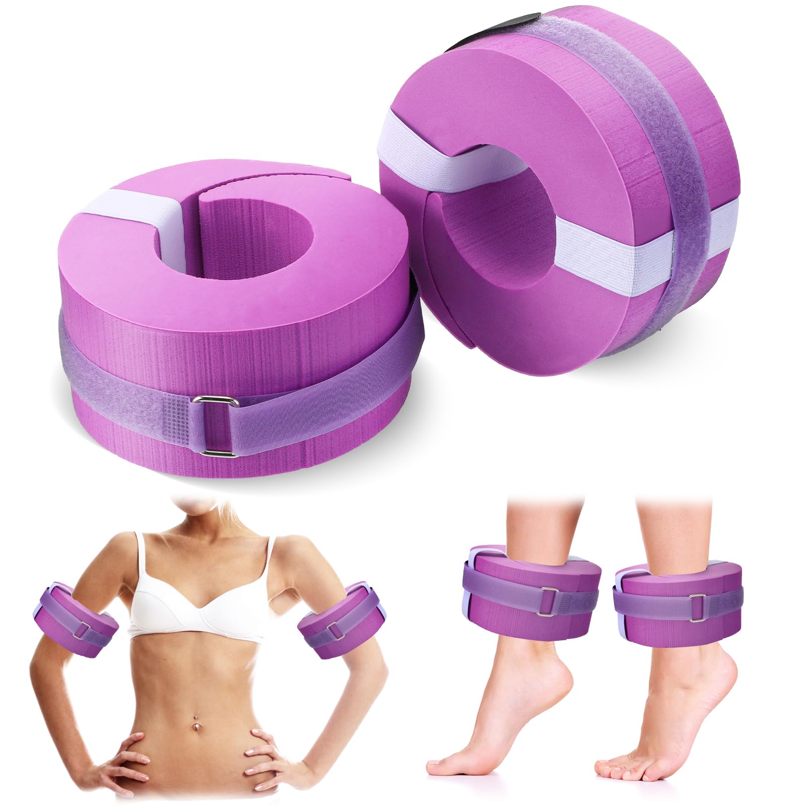 2 Pcs Foam Swim Aquatic Cuffs - Water Aerobics Float Rings with Detachable Hook & Loop Fastener - Swimming Fitness Training Equipment for Pool Workouts & Exercise - Perfect for Water Aerobics, Swim Training, and Aquatic Therapy