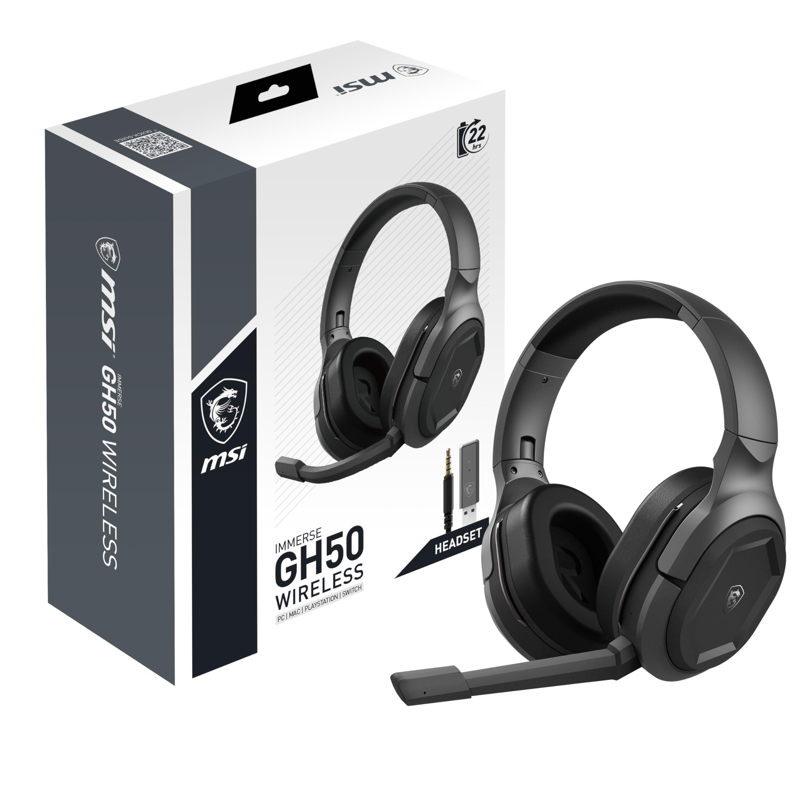 MSI IMMERSE GH50 Wireless Gaming Headset with 7.1 Surround Sound - Low Latency 2.4GHz Connection, Immersive Audio & Bass Boost - Omnidirectional Mic for PC, PS5, Xbox & Streaming | Perfect for FPS, RPG & Multiplayer Gaming