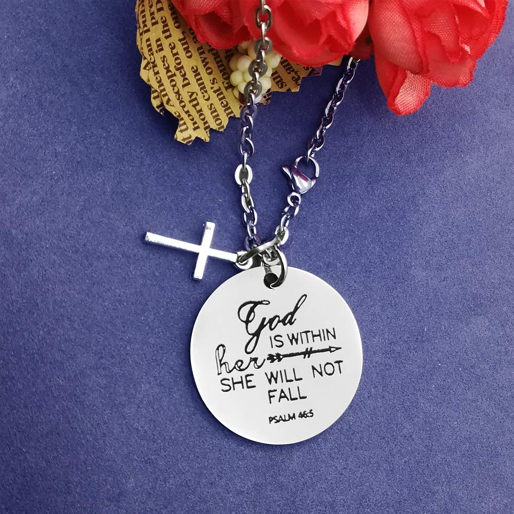 Vadaka Christian Necklace for Women - Religious Jewelry with Bible Verse 'God Is Within Her She Will Not Fall' - Inspirational Prayer Charm Gift for Birthday, Christmas, Baptism & Church Events - Perfect for Daily Wear, Worship & Faith-Based Occasions