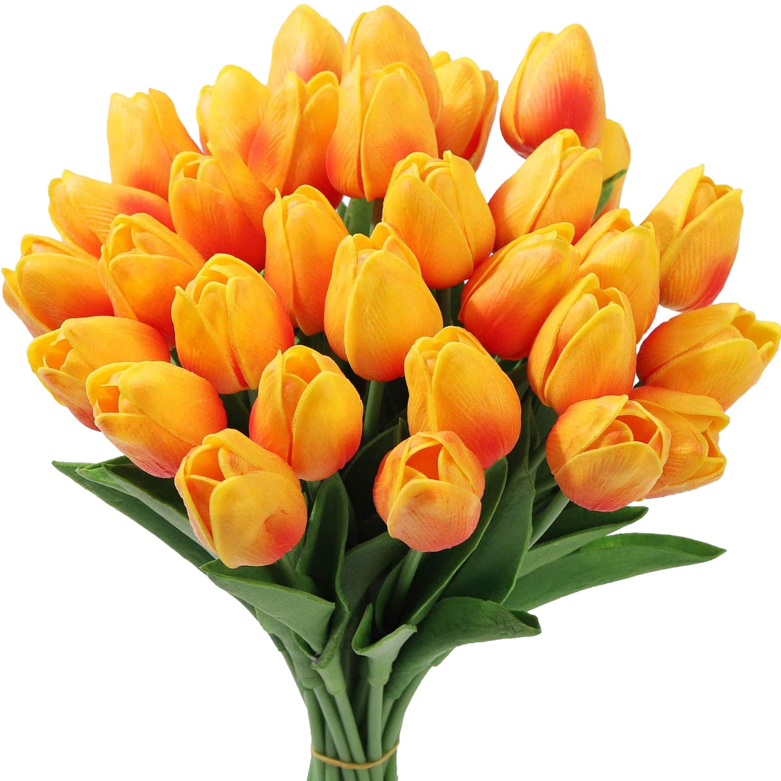 24 Pcs Real Touch Artificial Tulips - Latex Fake Tulips for Wedding Bouquet, Bridal Party, Home Table Decor - Orange Flowers for Centerpieces, DIY Arrangements & Spring Decorations
