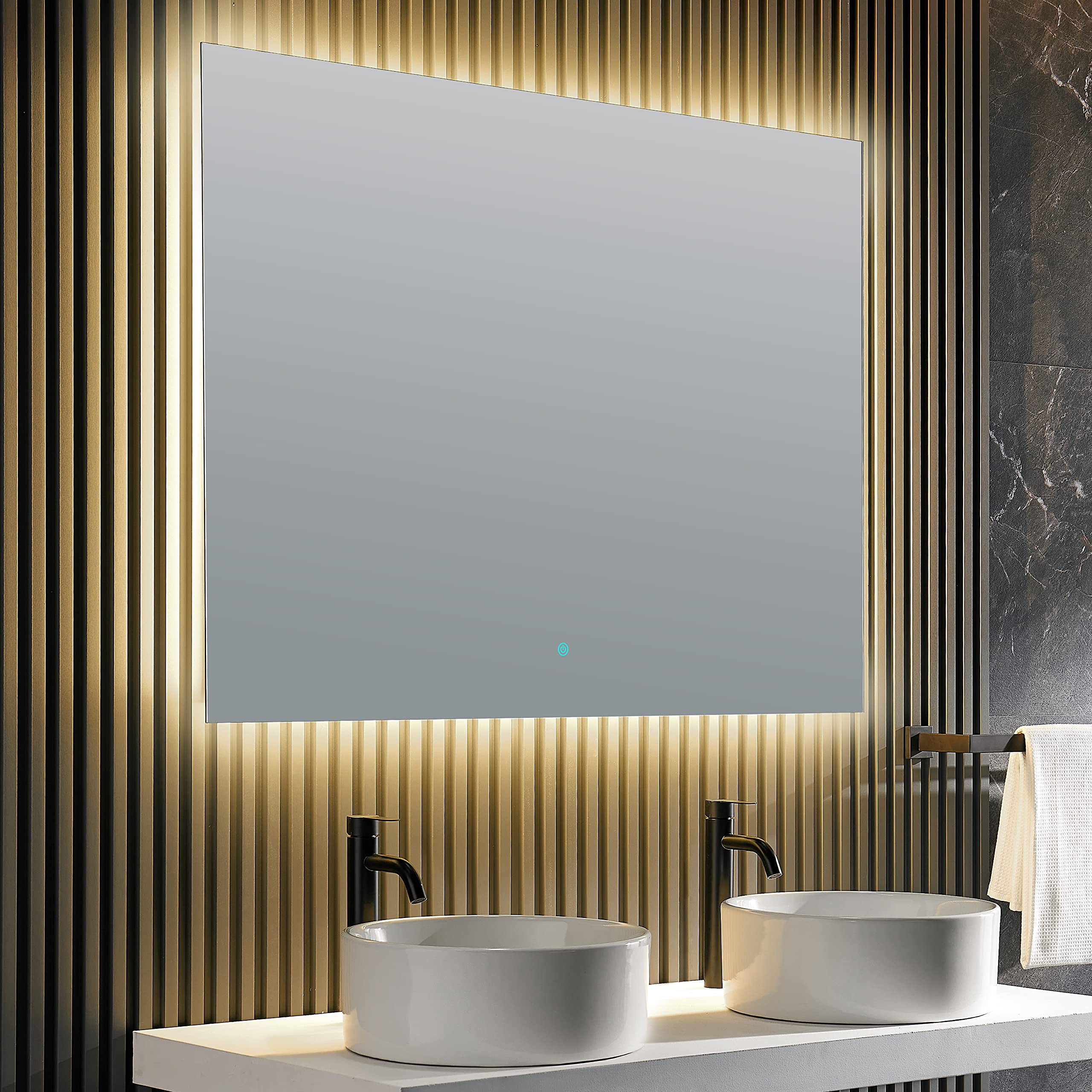 ANZZI 36x48 Inch Frameless LED Bathroom Mirror with Defogger - Adjustable Wall Mount Vanity Mirror, Touch Button Control, Silver Aluminum Frame - Perfect for Modern Bathrooms, Spa-Like Showers & Home Makeovers