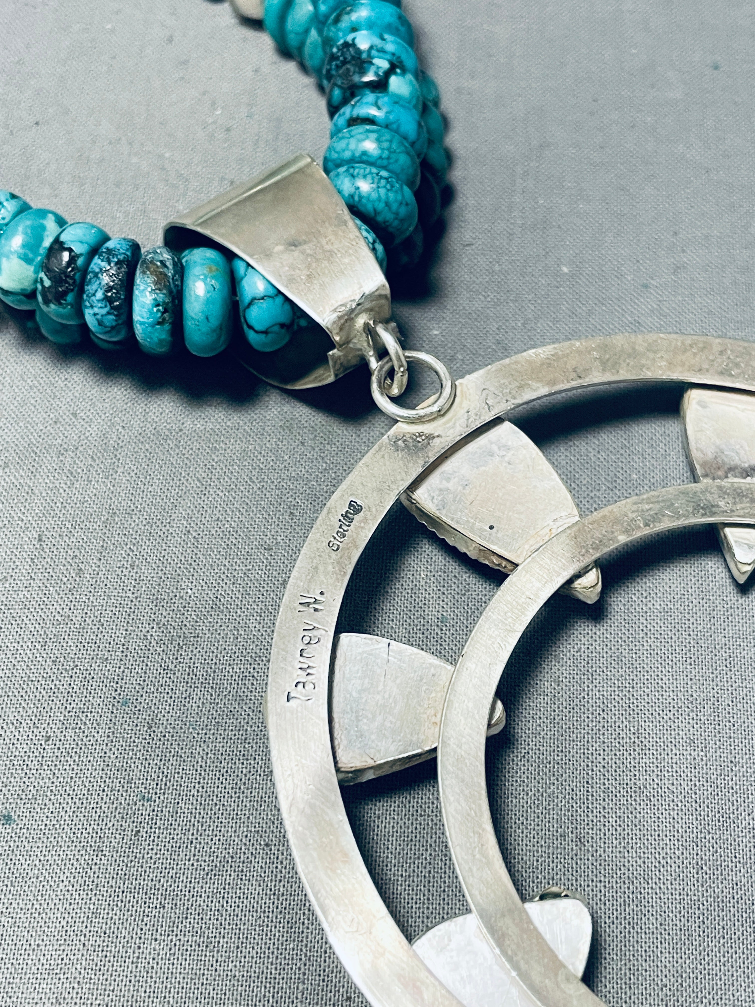 Authentic Navajo Turquoise Sterling Silver Squash Blossom Necklace - 198g Handcrafted Native American Jewelry for Women, Perfect for Boho Fashion, Weddings & Special Occasions