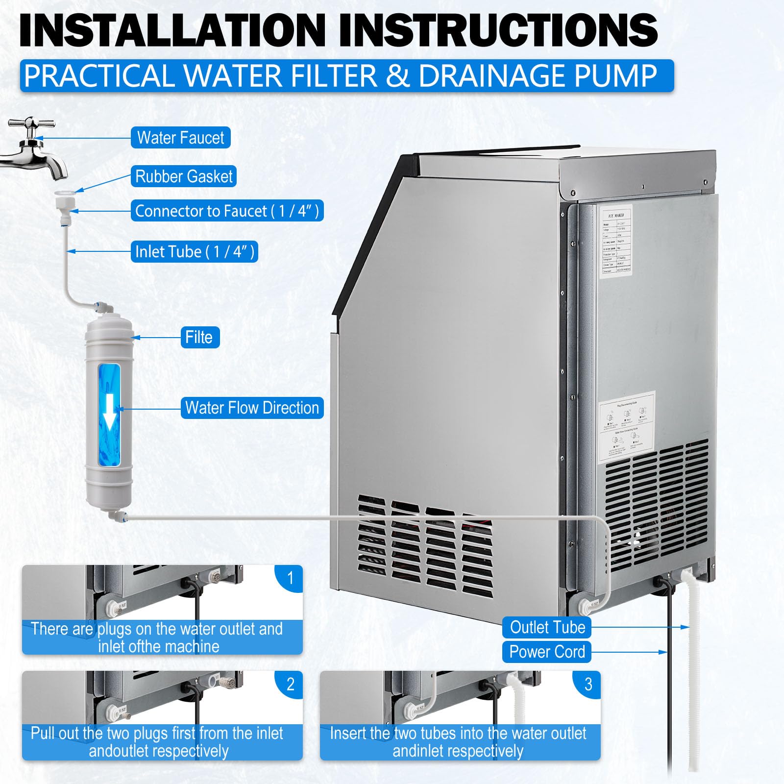 Commercial Ice Maker Machine 110lbs/24H with 33LBS Storage Bin - Stainless Steel Freestanding Ice Machine for Restaurants, Bars & Cafes - Top Loading Under Counter Ice Maker with Tap Water System - Perfect for Commercial Kitchens, Outdoor Events & Catering Services