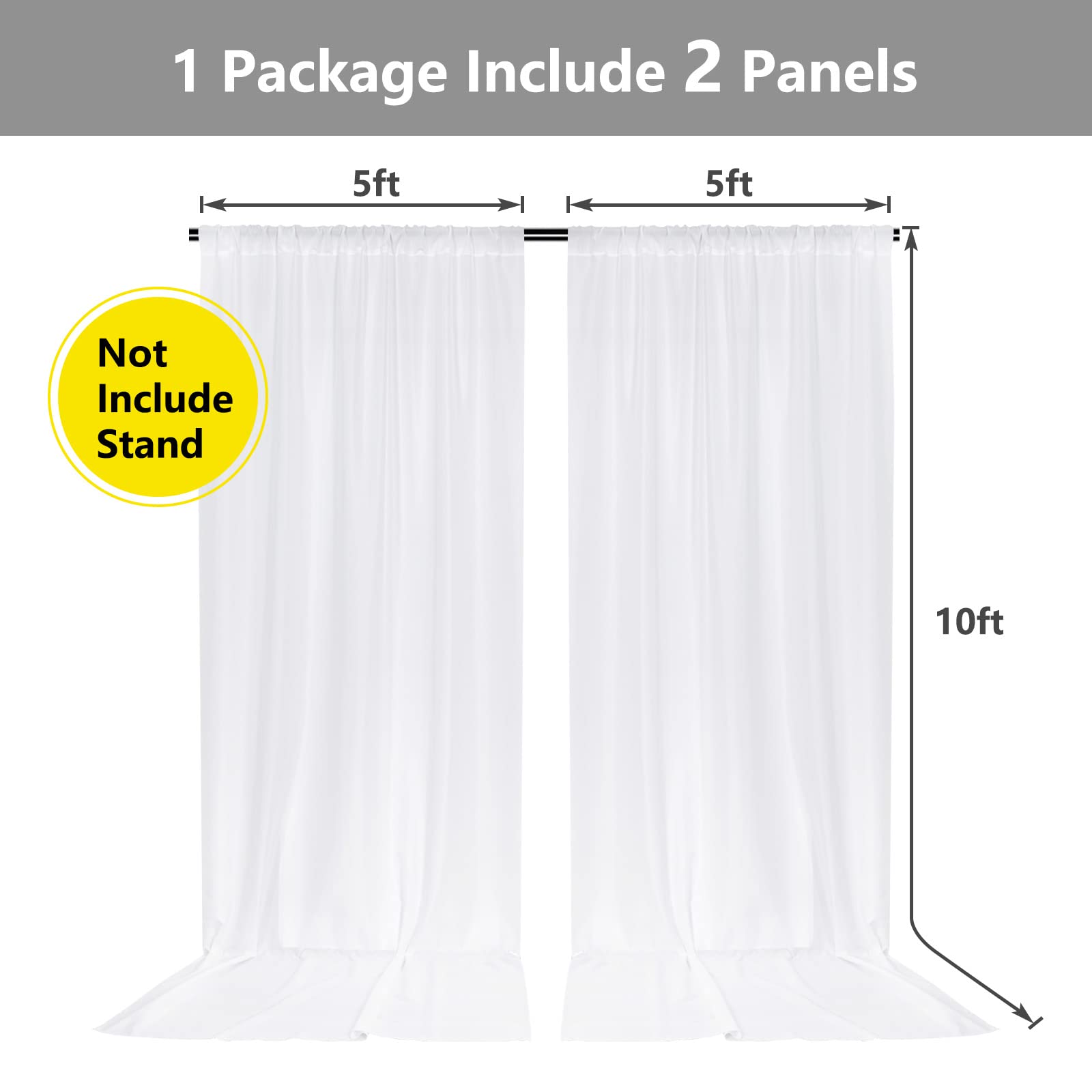 10 ft × 10 ft White Polyester Photography Backdrop Curtain for Wedding, Baby Shower & Birthday Party Decor - 2 Panel Privacy Drapes for Home, Studio & Holiday Events