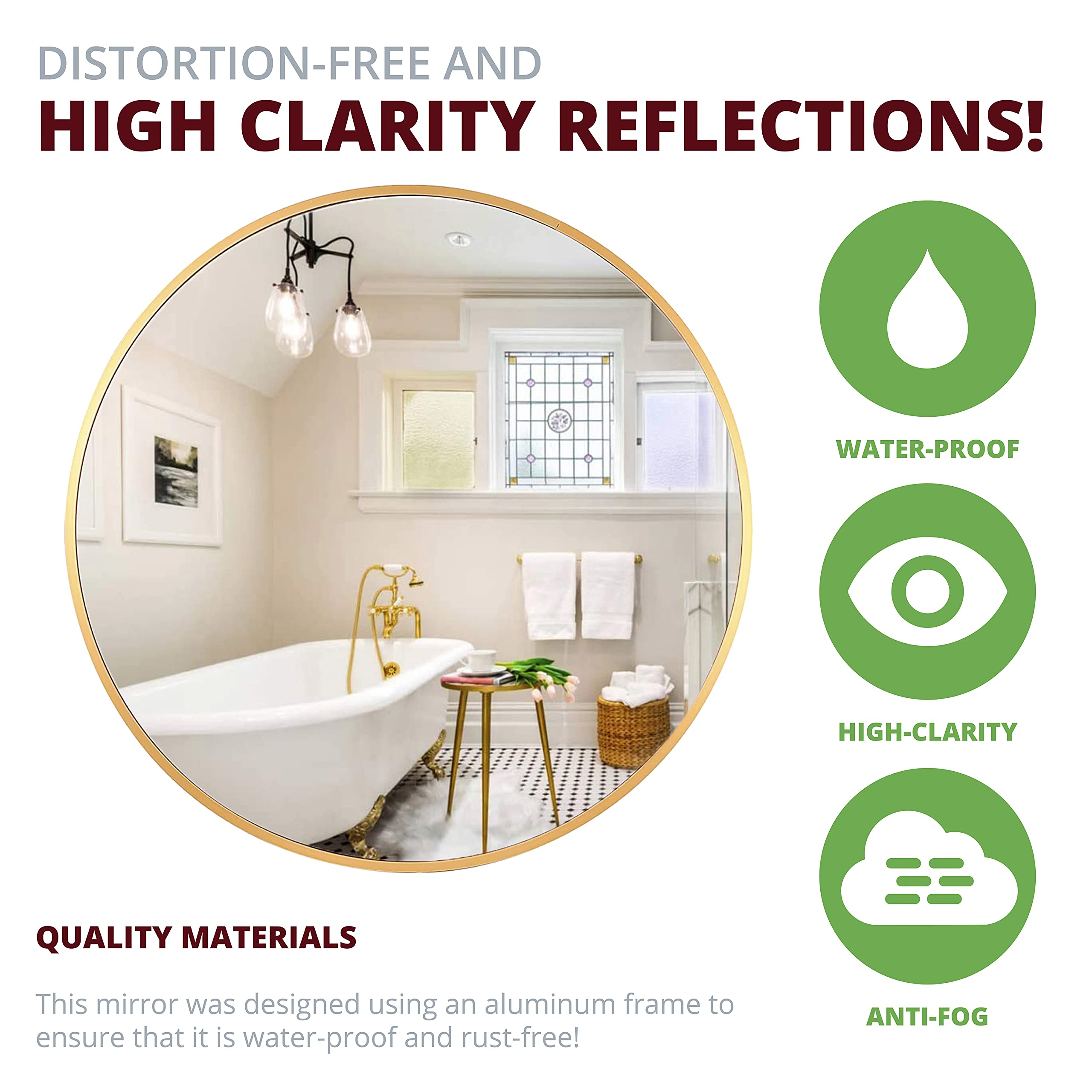 20-Inch Gold Round Wall Mirror - Elegant Home Decor for Living Room, Bedroom & Entryway | Kinger Home