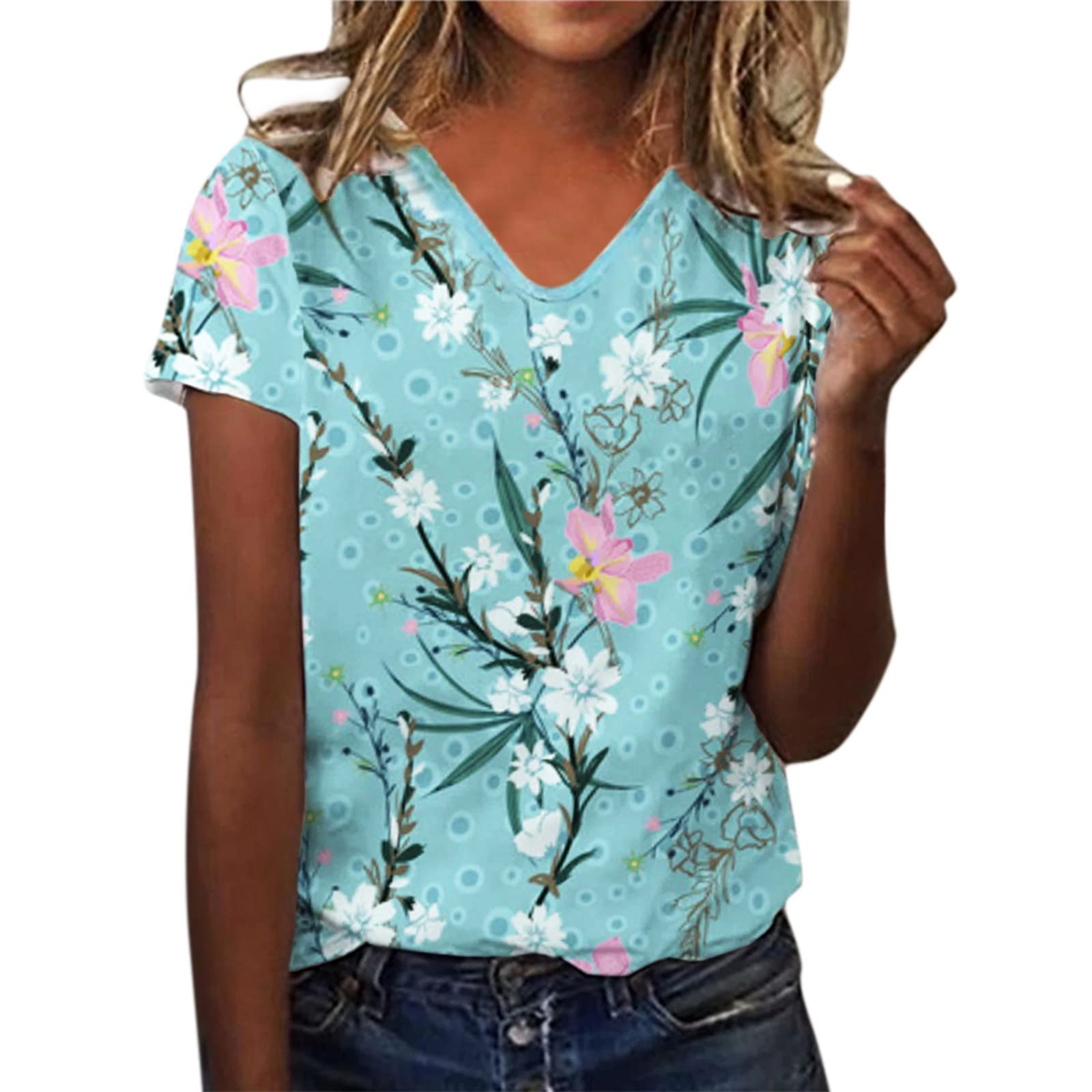 Women's Floral Printed Short Sleeve Crew Neck T-Shirt - Business Casual Summer Top for Work & Office Wear - Perfect for Professional Outfits, Daily Commutes and Weekend Brunch