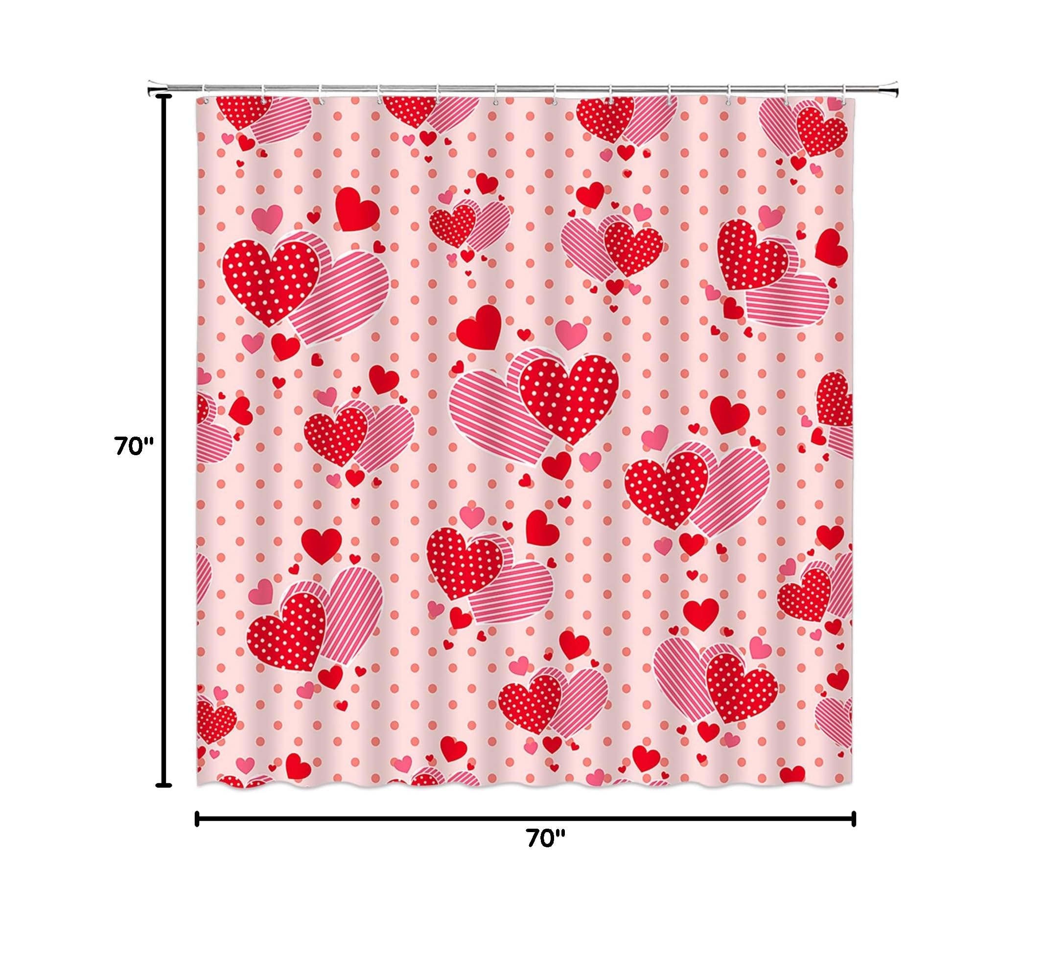 Valentine's Day Shower Curtain - Red Pink Heart Love Couple Sweet Polka Dot Striped Romantic Bathroom Decor with Hooks | Perfect for Couples' Bathroom, Anniversary Gift & Valentine's Decor
