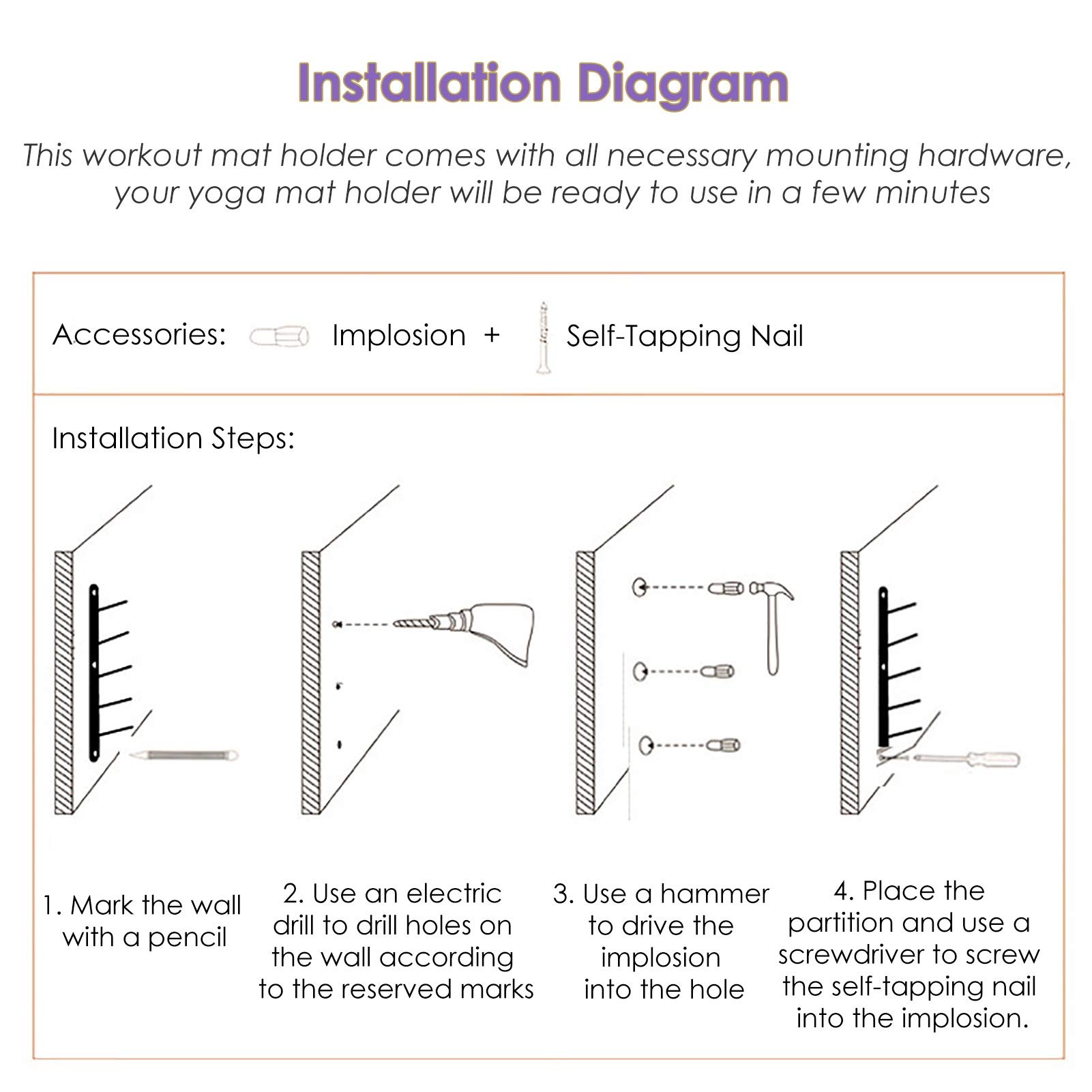 Premium Yoga Mat & Foam Roller Wall Mount Storage Rack - Heavy Duty Iron Hanger for Exercise Mats, Resistance Bands & Fitness Equipment (Holds Up to 8