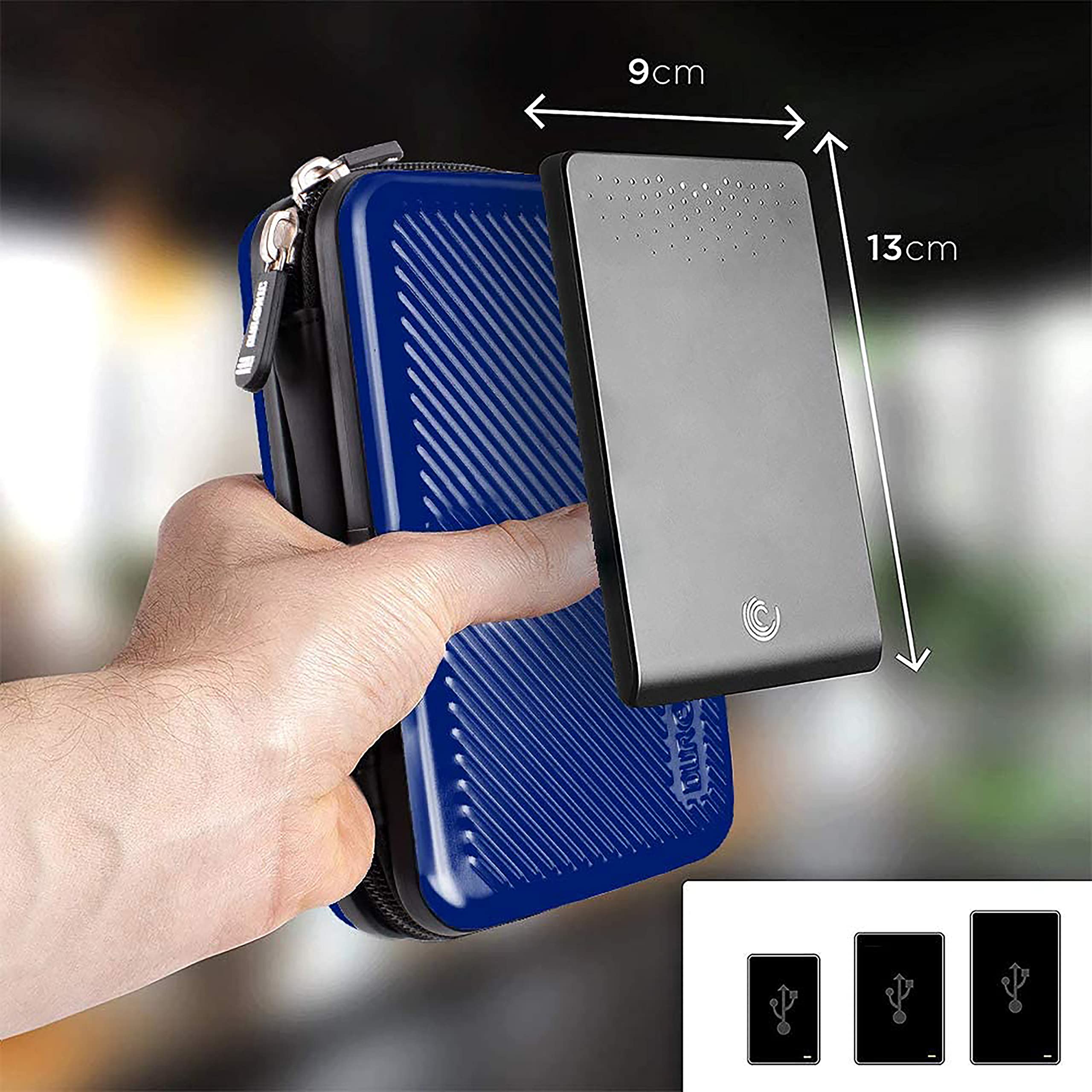Duronic HDC3/BE Aluminum Hard Drive Case - Portable Protective Storage Pouch for External Hard Drives & Cables (Blue) | Lightweight & Durable | Compatible with WD, Toshiba, Buffalo, Seagate, Samsung | Perfect for Travel, Office & Data Backup
