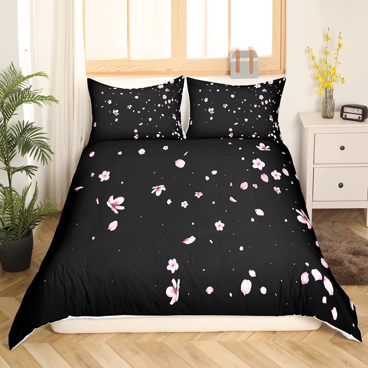 Japanese Cherry Blossom Duvet Cover Set - Full Size Sakura Floral Bedding with 2 Pillowcases | Soft Botanical Decor for Teen Girls' Bedroom | Perfect for Spring Decor & Cozy Sleep