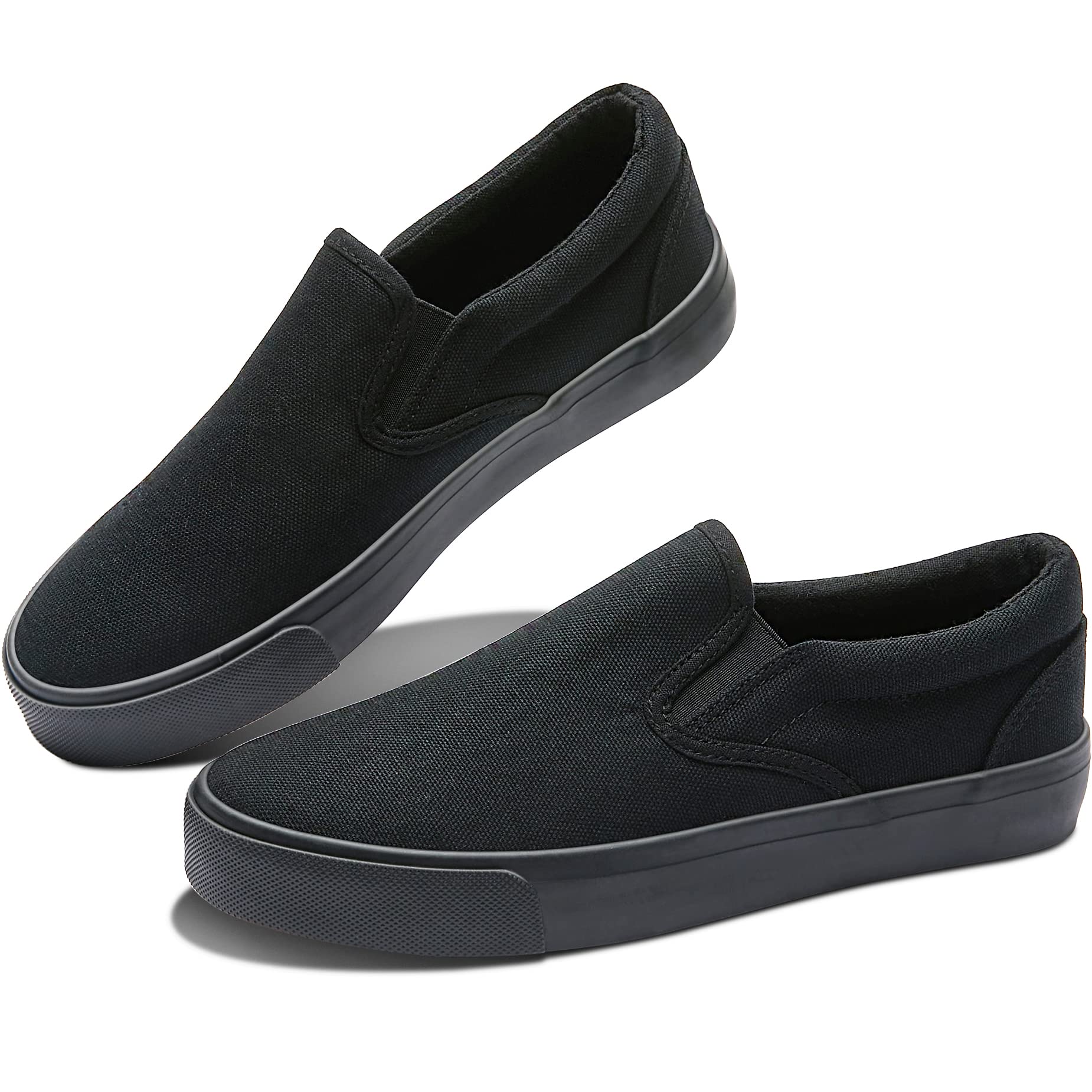 Obtaom Women's White Sneakers - Black Slip On Canvas Loafers for Women | Comfortable Low Top Casual Shoes for Walking, Work & Everyday Wear