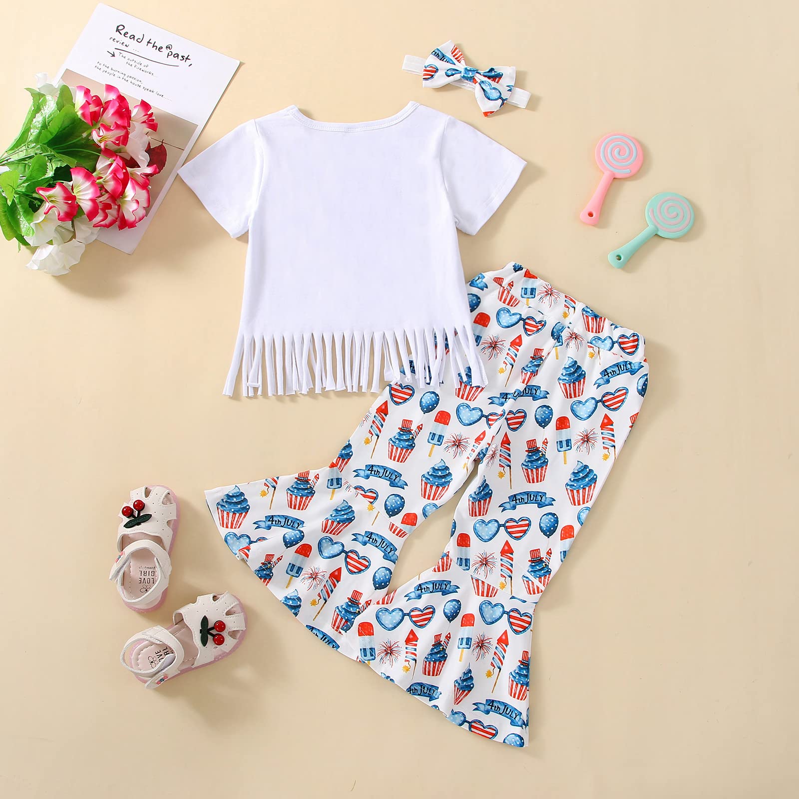 Eadrioss Toddler Baby Girl Outfit - Floral Bell Bottom Pants & Short Sleeve Shirt Set | Summer Clothes for Girls | Perfect for Playdates, Beach Trips & Photo Shoots