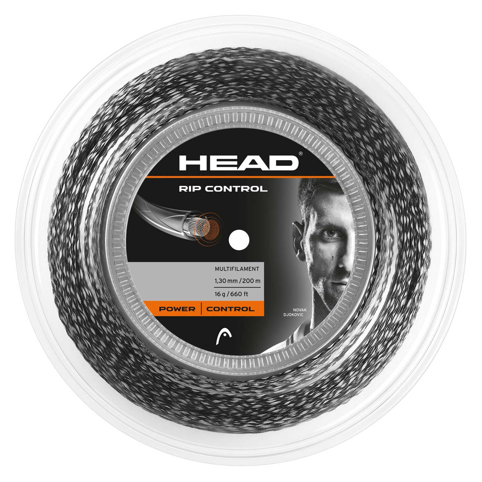 Head RIP Control 16/1.30 Tennis String Reel - Black | Pre-Stretched Polyester String for Control & Comfort | Perfect for Competitive Play & Tournament Matches