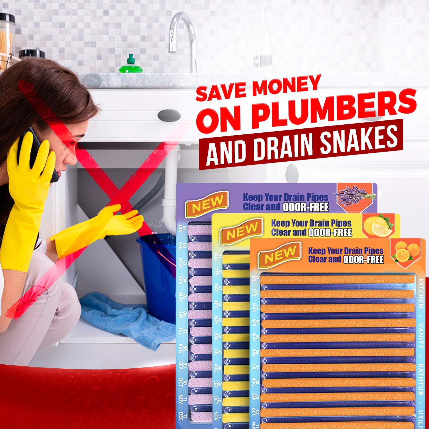 BioFlow Drain Cleaner Stick - Enzyme-Powered Drain Sticks Deodorizer for Kitchen, Shower & Bathroom Sinks | Eliminates Odors & Clears Clogs | Perfect for Hair, Soap Scum & Food Waste Removal